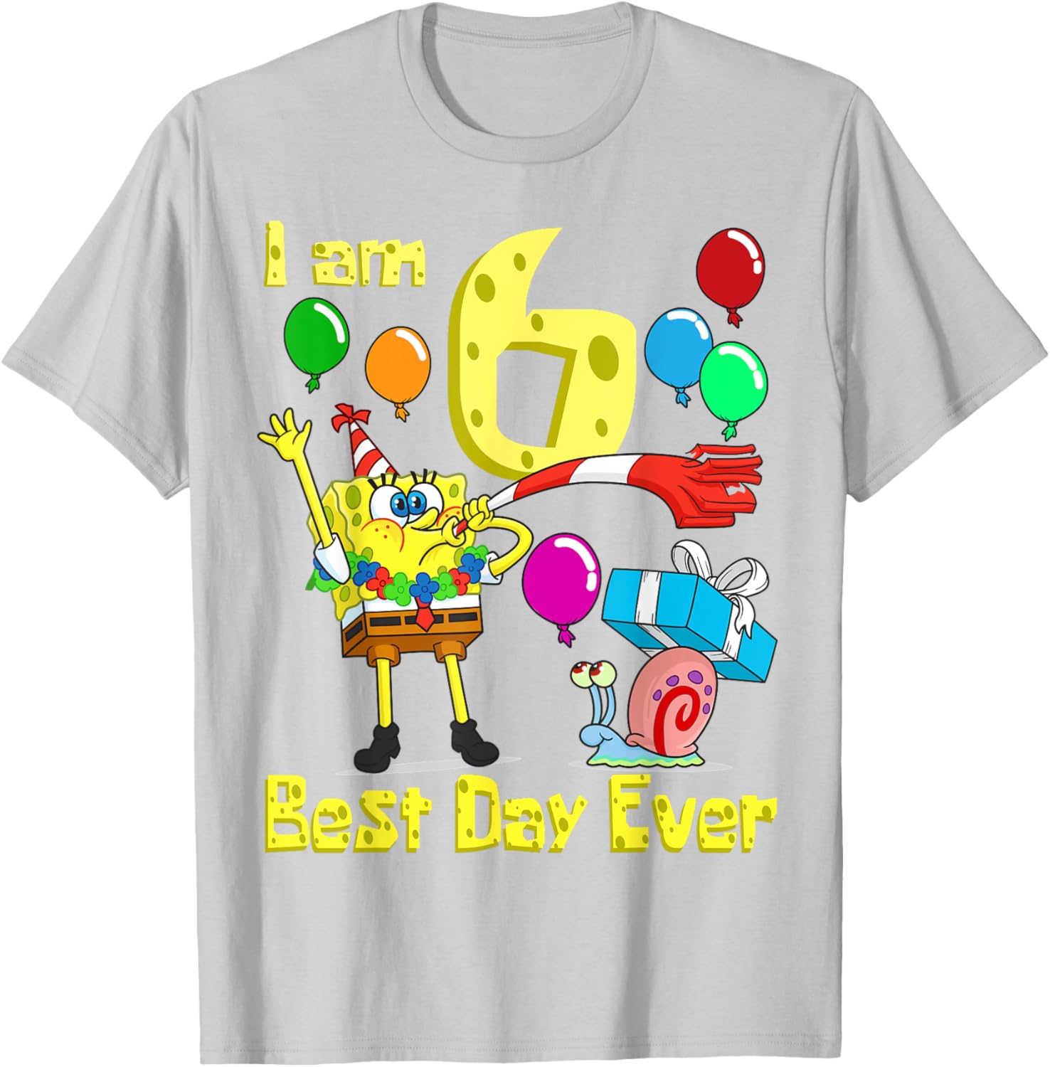 SpongeBob SquarePants Birthday T-Shirt for 6 Year Olds Fun Party Wear - 7