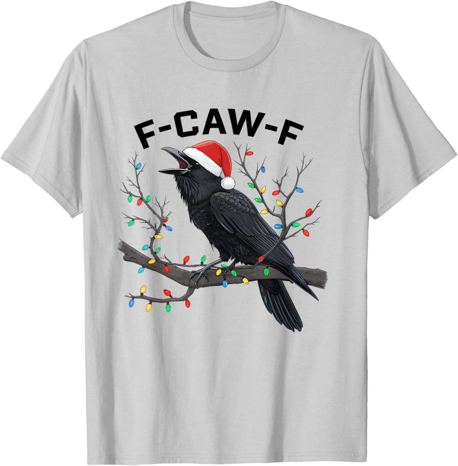 Funny Retro Black Crow F-Caw-F Santa Hat T-Shirt for Christmas Fun - 1