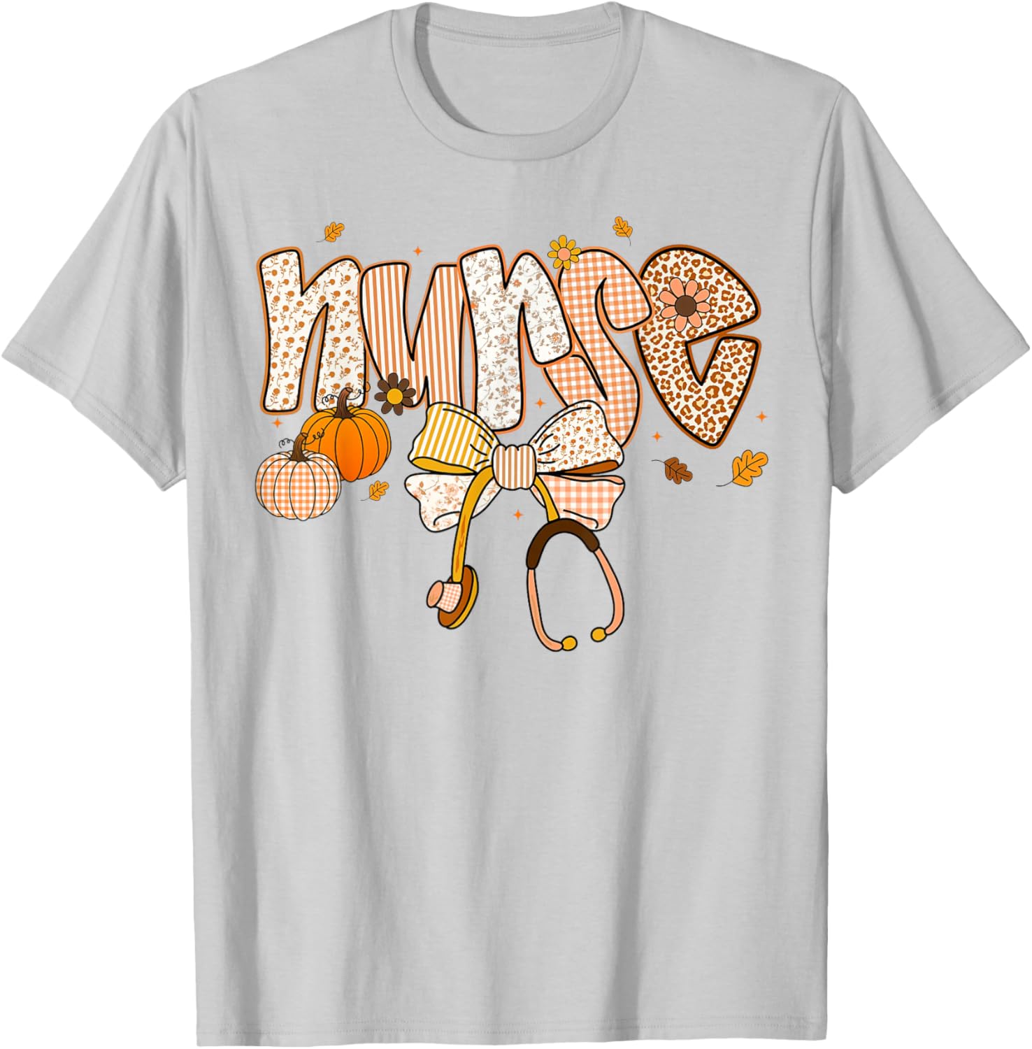 Pumpkin Nurse Thanksgiving Stethoscope Fall Scrub Top T-Shirt for ER - 19
