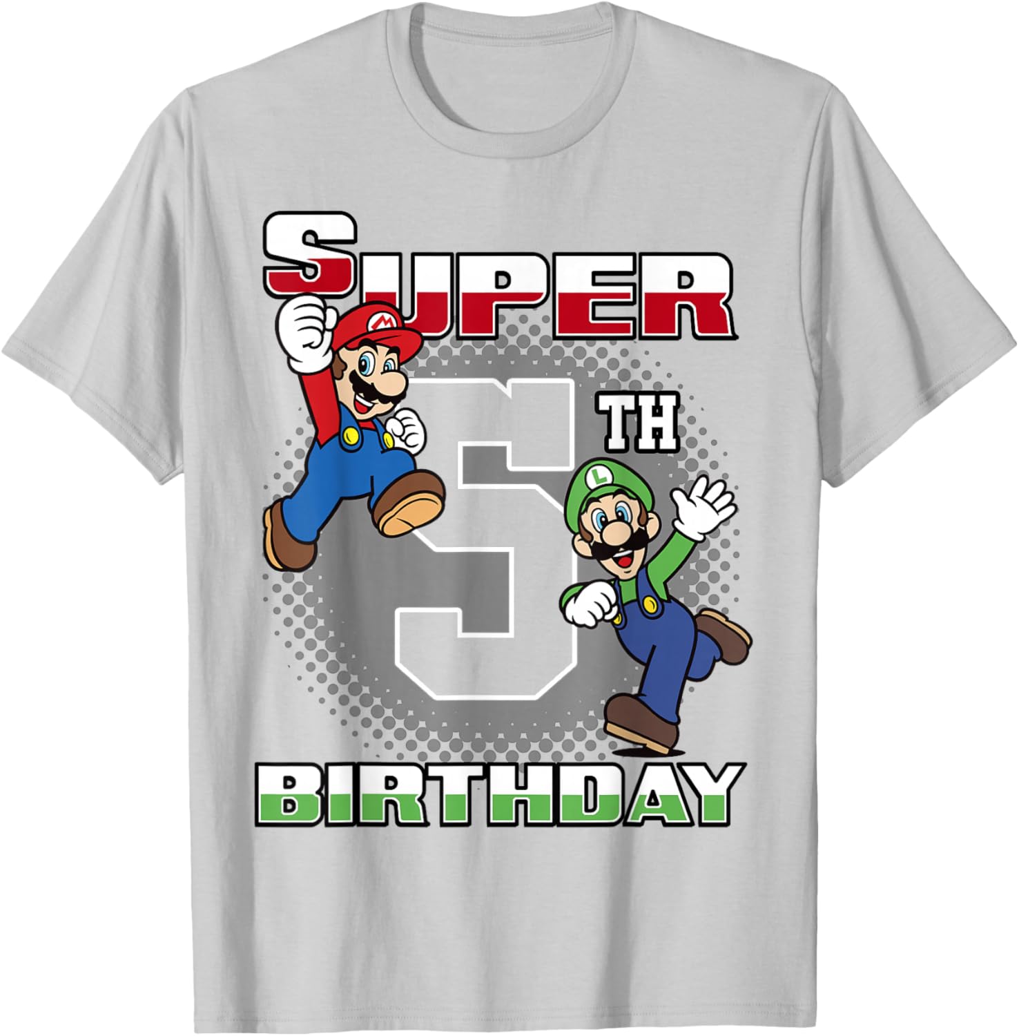 Super Mario Luigi 5th Birthday Portrait T-Shirt for Kids Fun Gift - 4