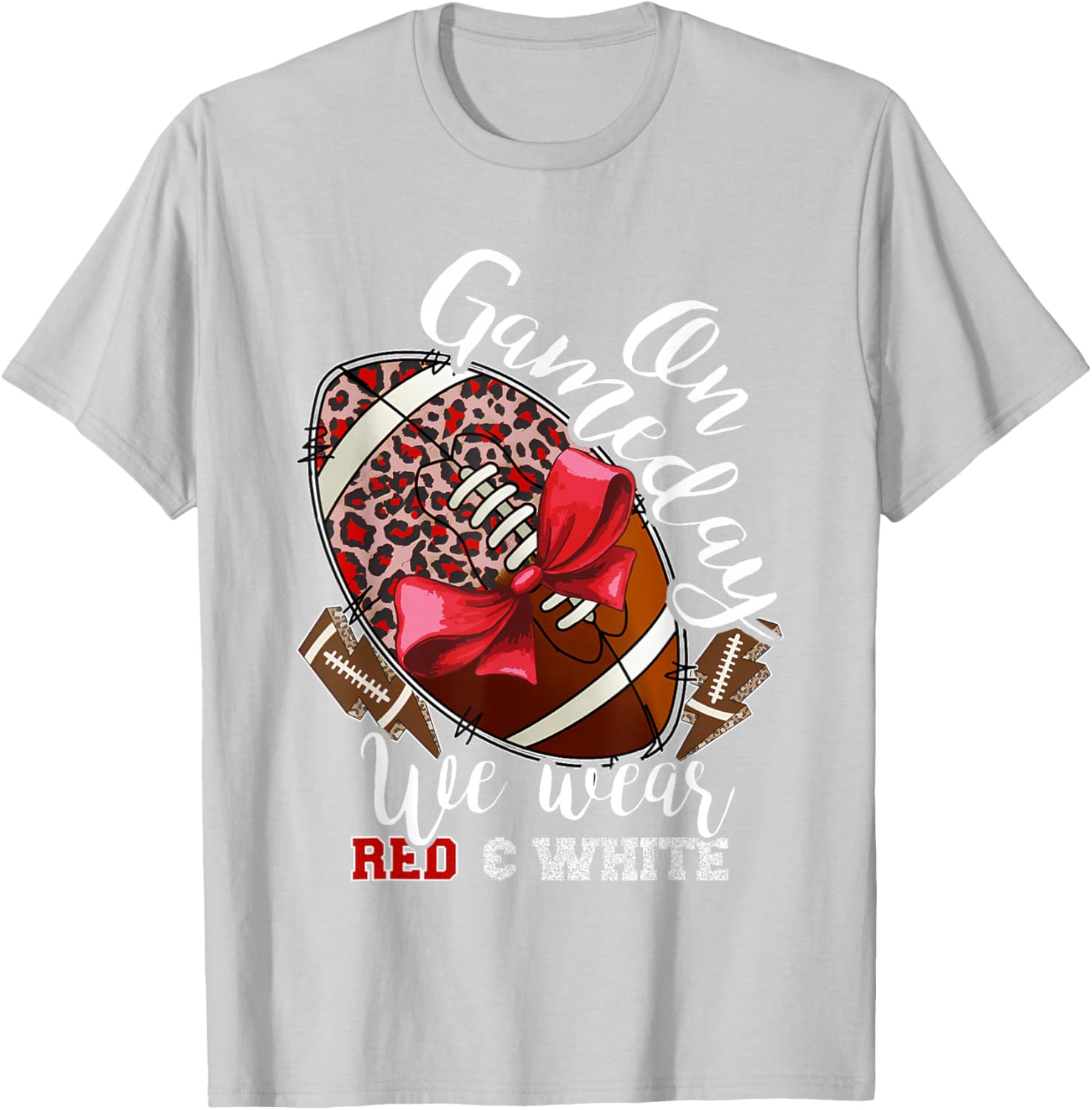 On Gameday Football We Wear Red and White School Spirit T-Shirt - 13