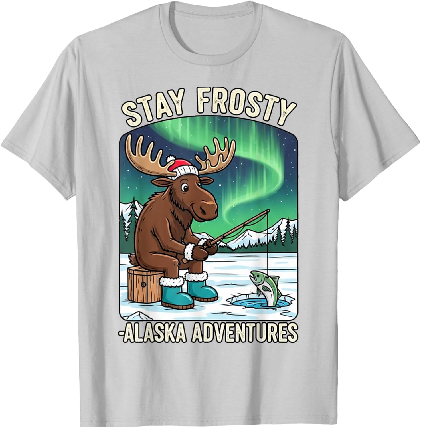 Stay Cold Frosty Moose Ice Fishing T-Shirt for Alaska Winter Adventures - 20