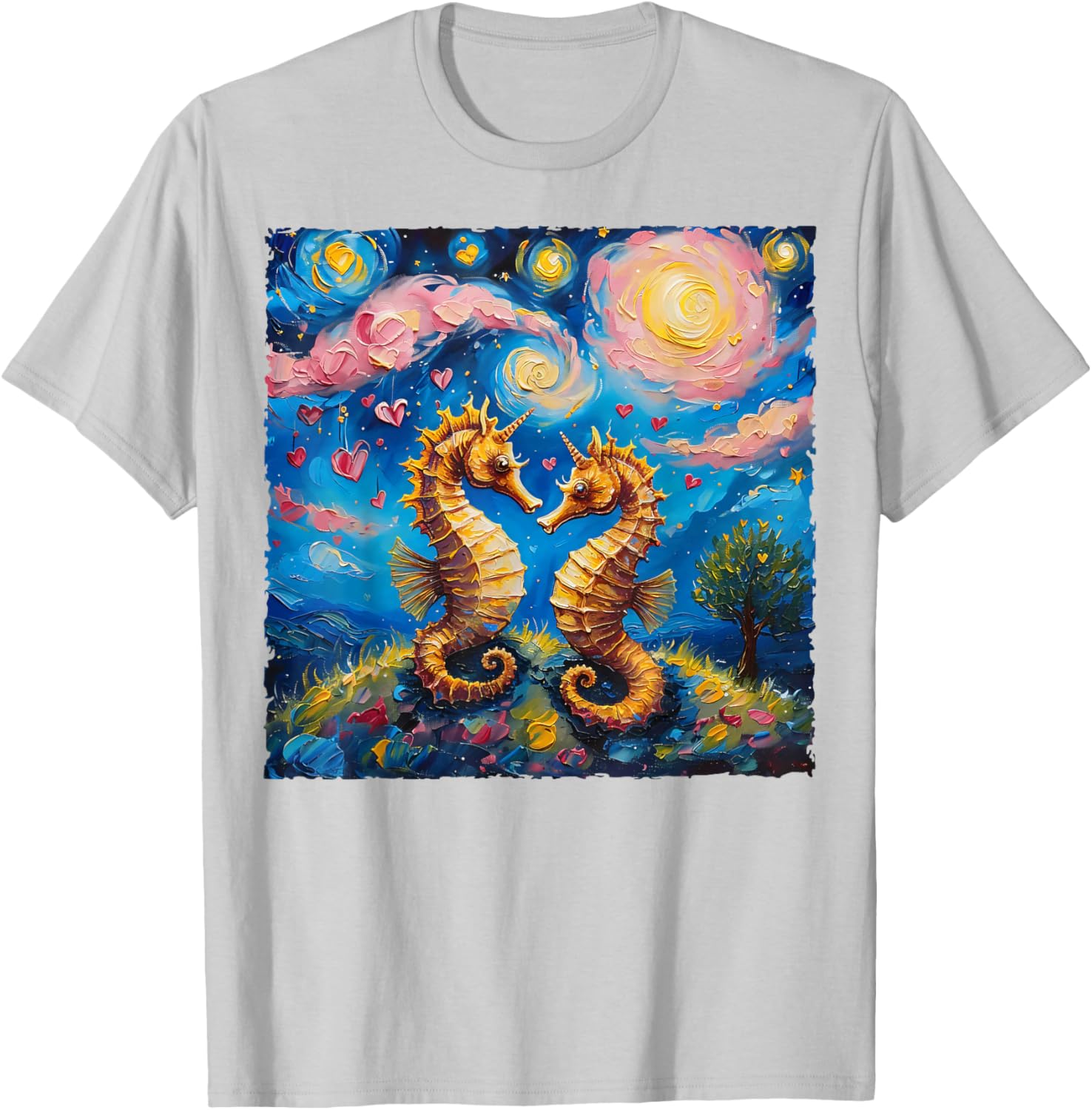 Seahorse Van Gogh Starry Night Couples T-Shirt for Valentine's Day Gift - 13