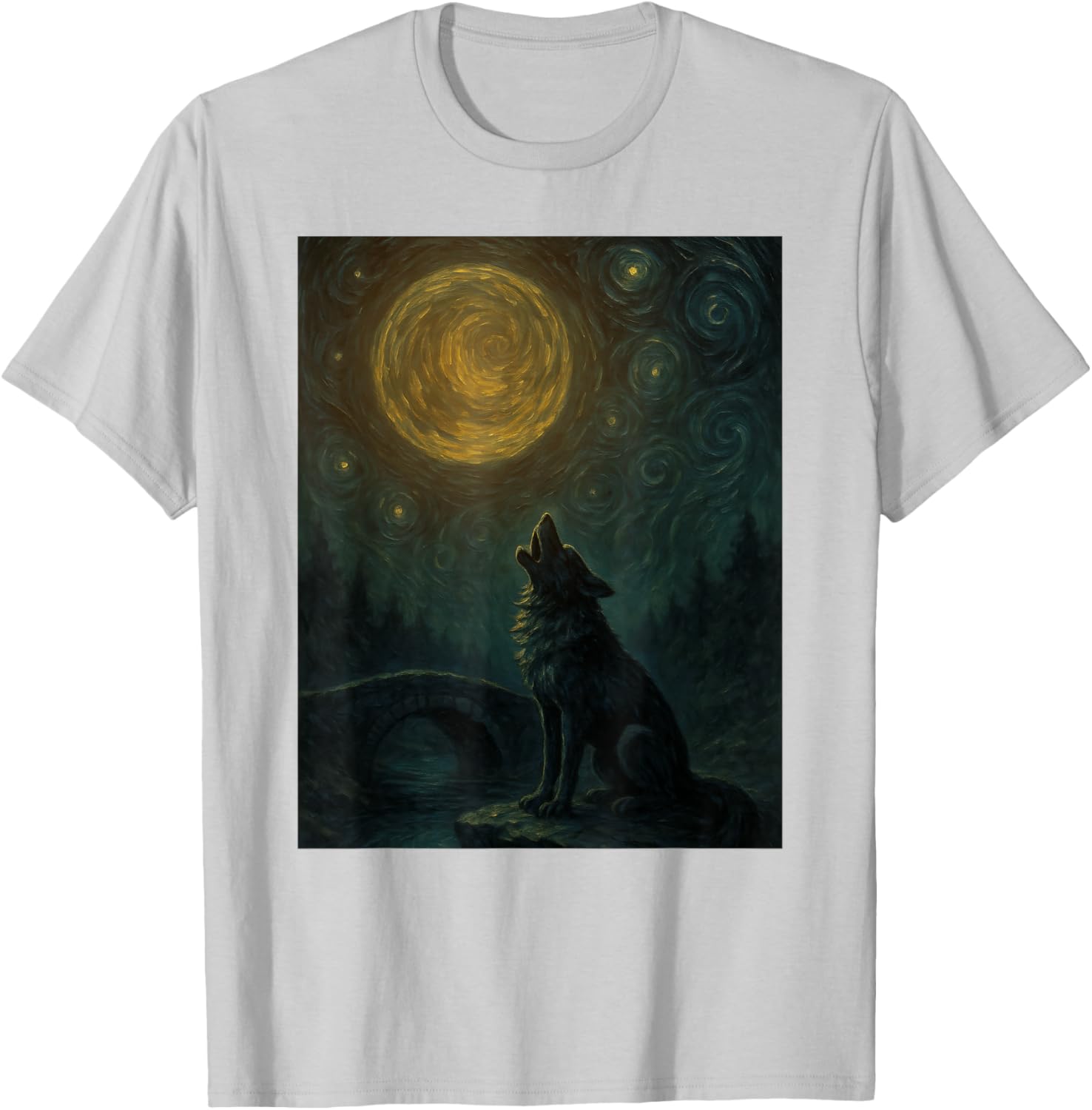 Wolf Starry Night Van Gogh Graphic T-Shirt for Art Lovers and Fashionistas - 21