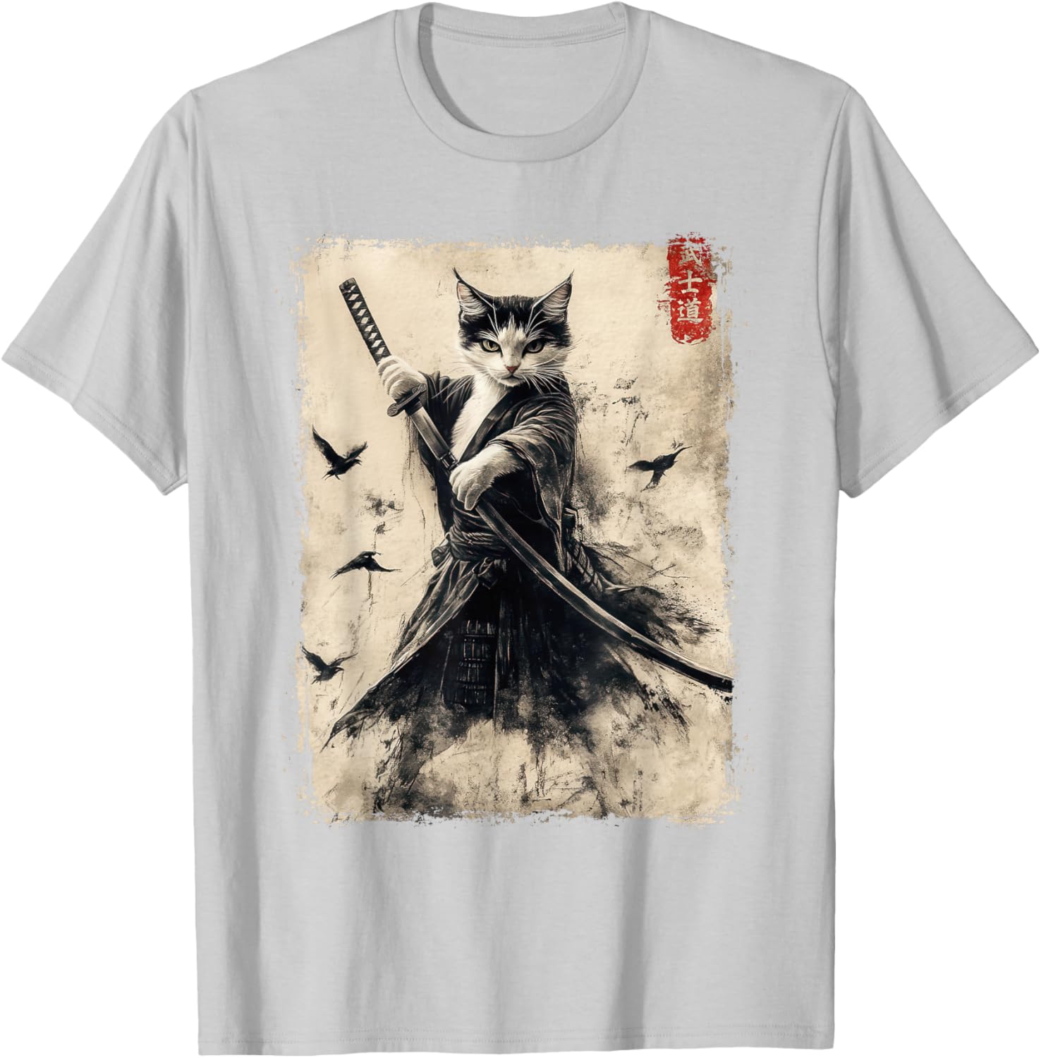 Samurai Cat Vintage Anime Graphic Tee – Cool Japanese Art T-Shirt - 26