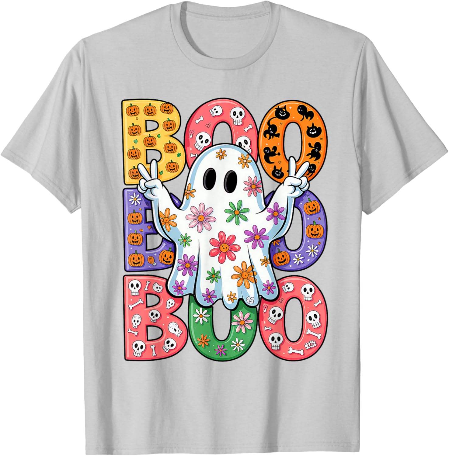 Cute Ghost Floral Halloween T-Shirt for Kids - Spooky Season Fun - 19