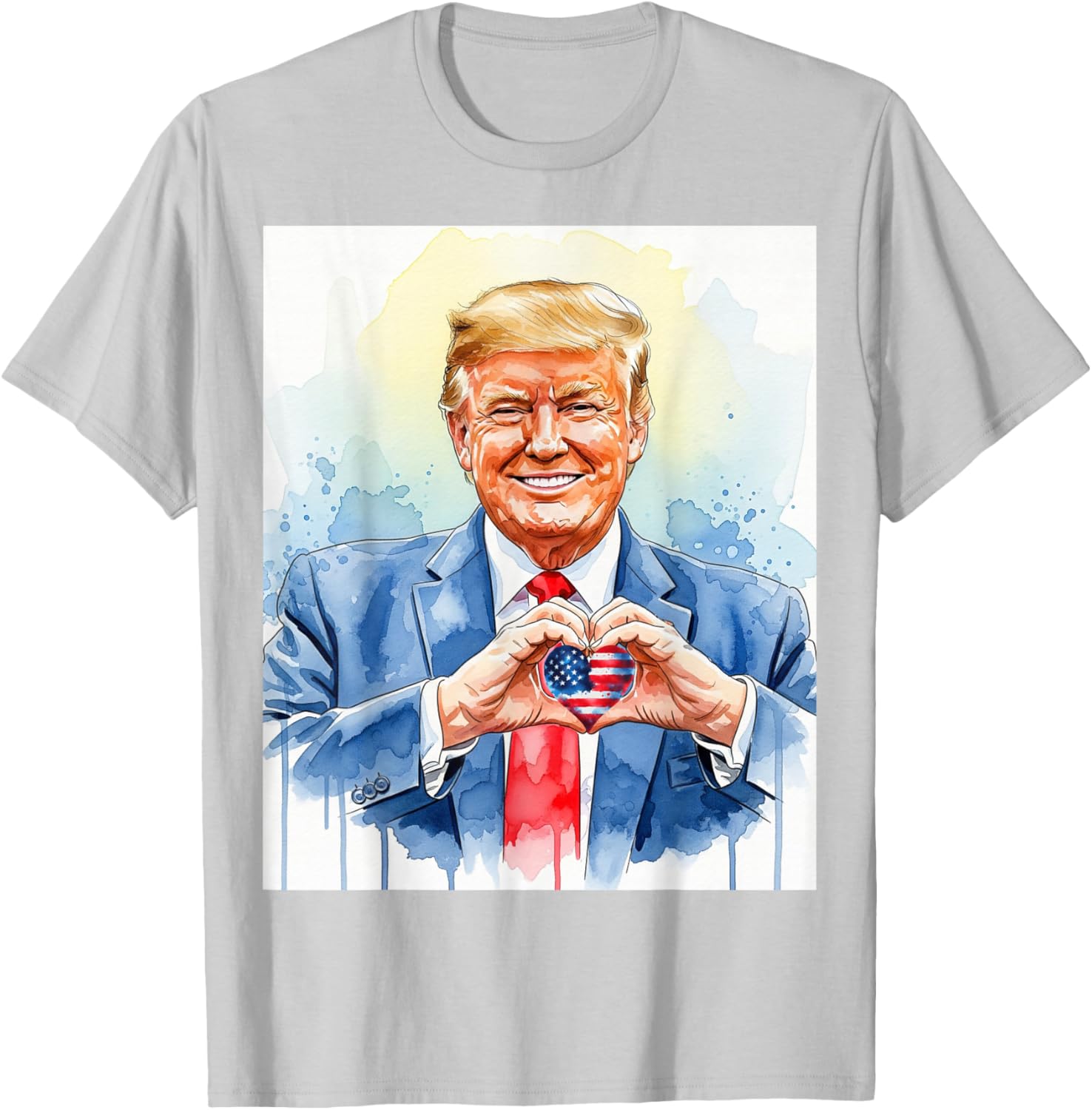 Patriotic Watercolor Trump Heart Hands T-Shirt for Proud Americans - 26