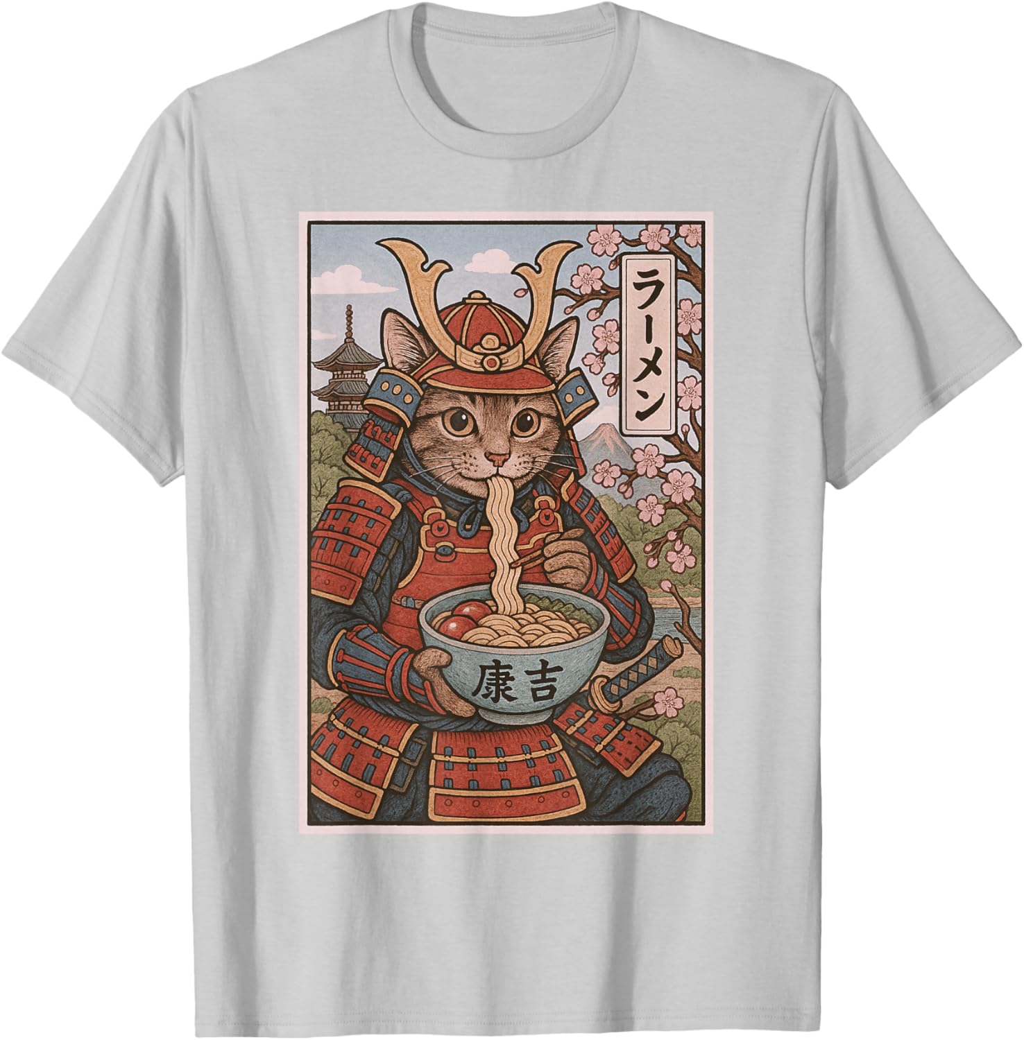 Samurai Cat Ramen Lovers T-Shirt - Cute Japanese Warrior Cat Tee - 19
