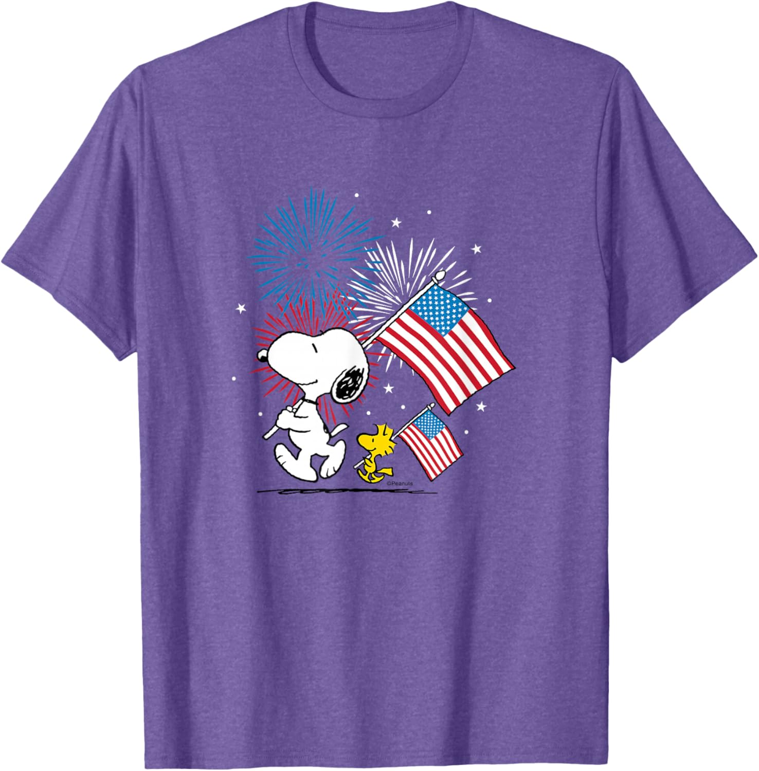 Snoopy and Woodstock American Flags Fireworks T-Shirt for Fun Celebrations - 6