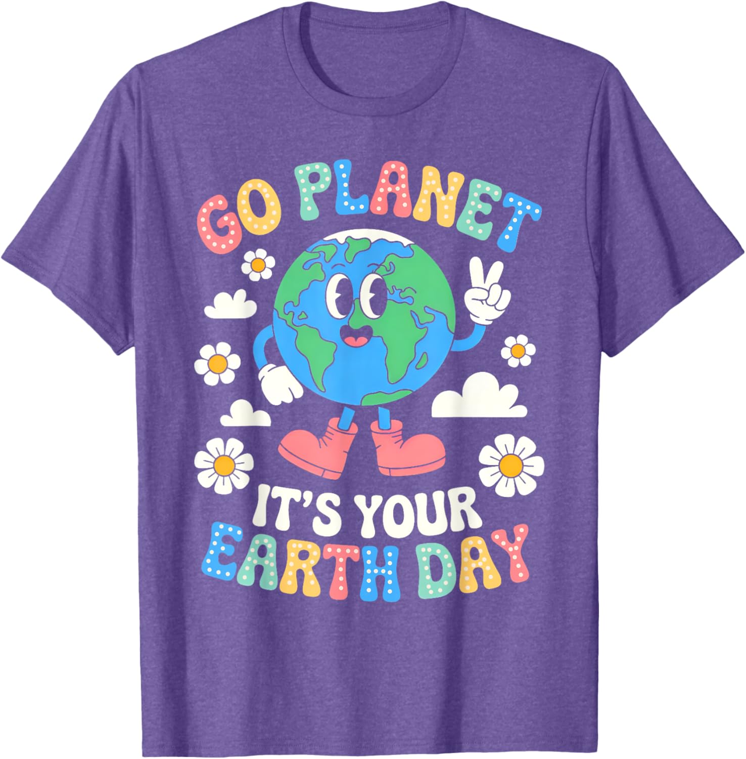 Groovy Go Planet Earth Day 2025 Retro Teacher Kids T-Shirt - 16