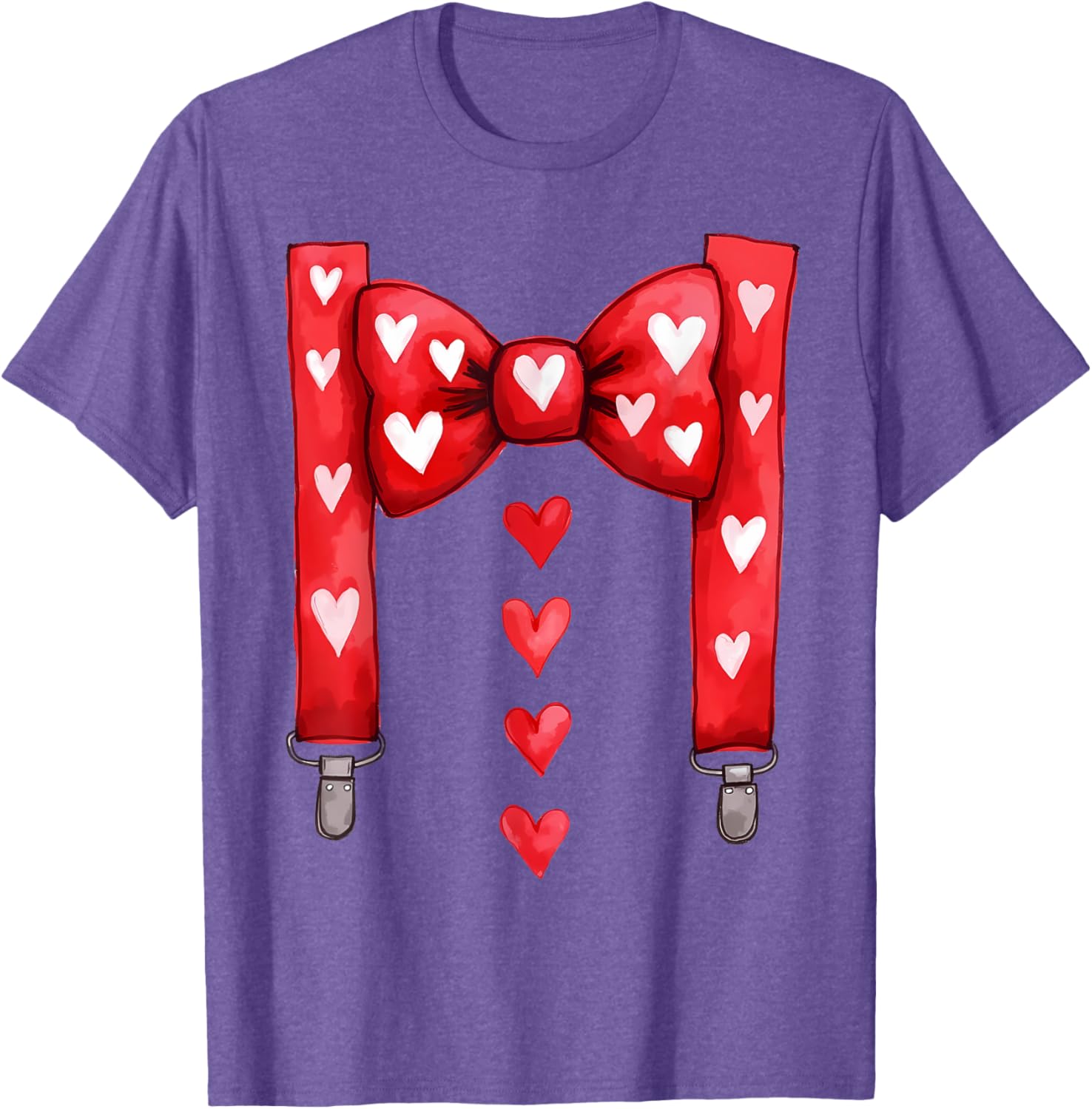 Red Hearts Bow Tie Suspenders T-Shirt for Toddler Boys Valentine's Day - 24