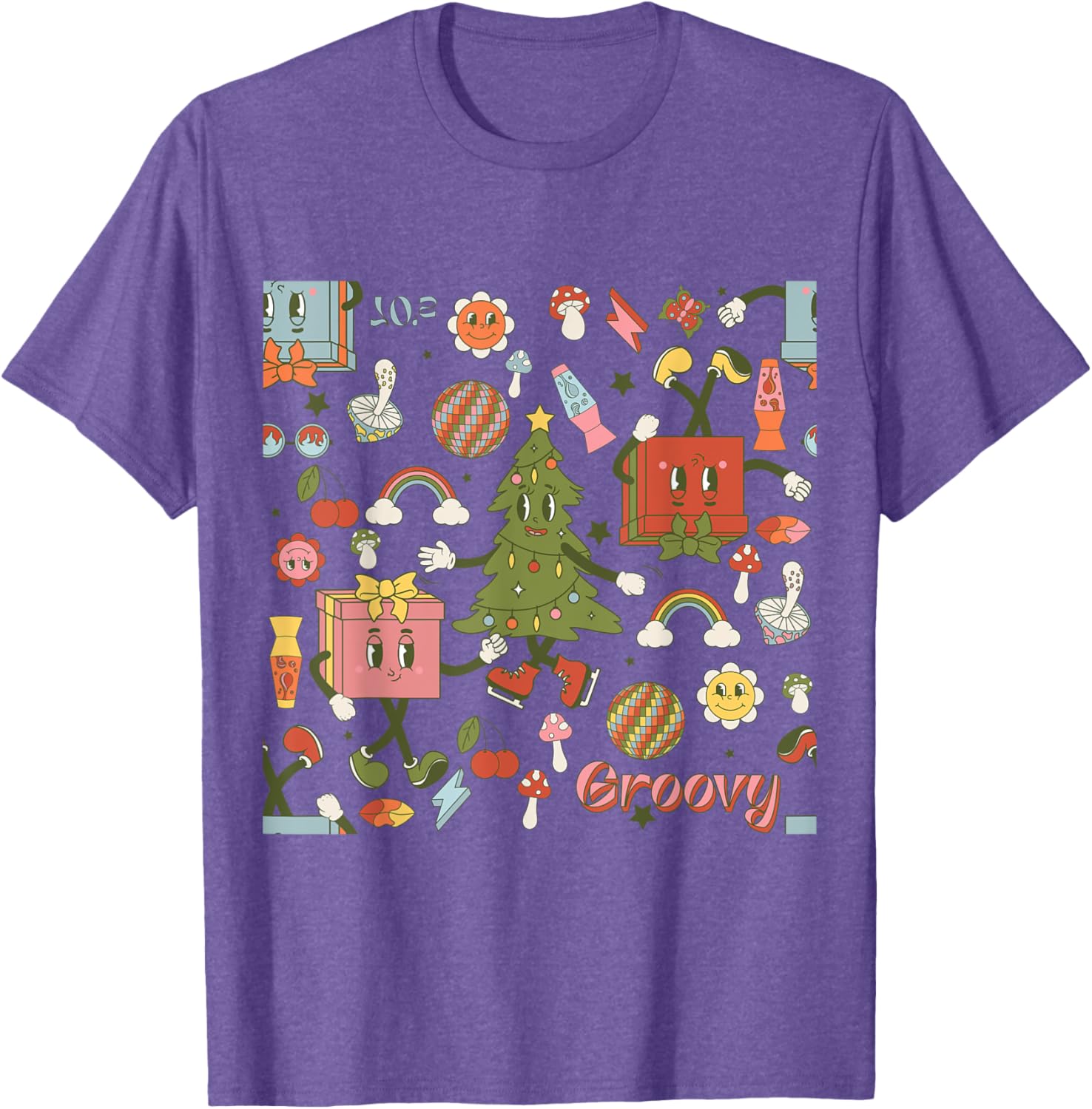 Retro 1970s Disco Christmas Tree Ugly Xmas T-Shirt for Fun Holiday Style - 14