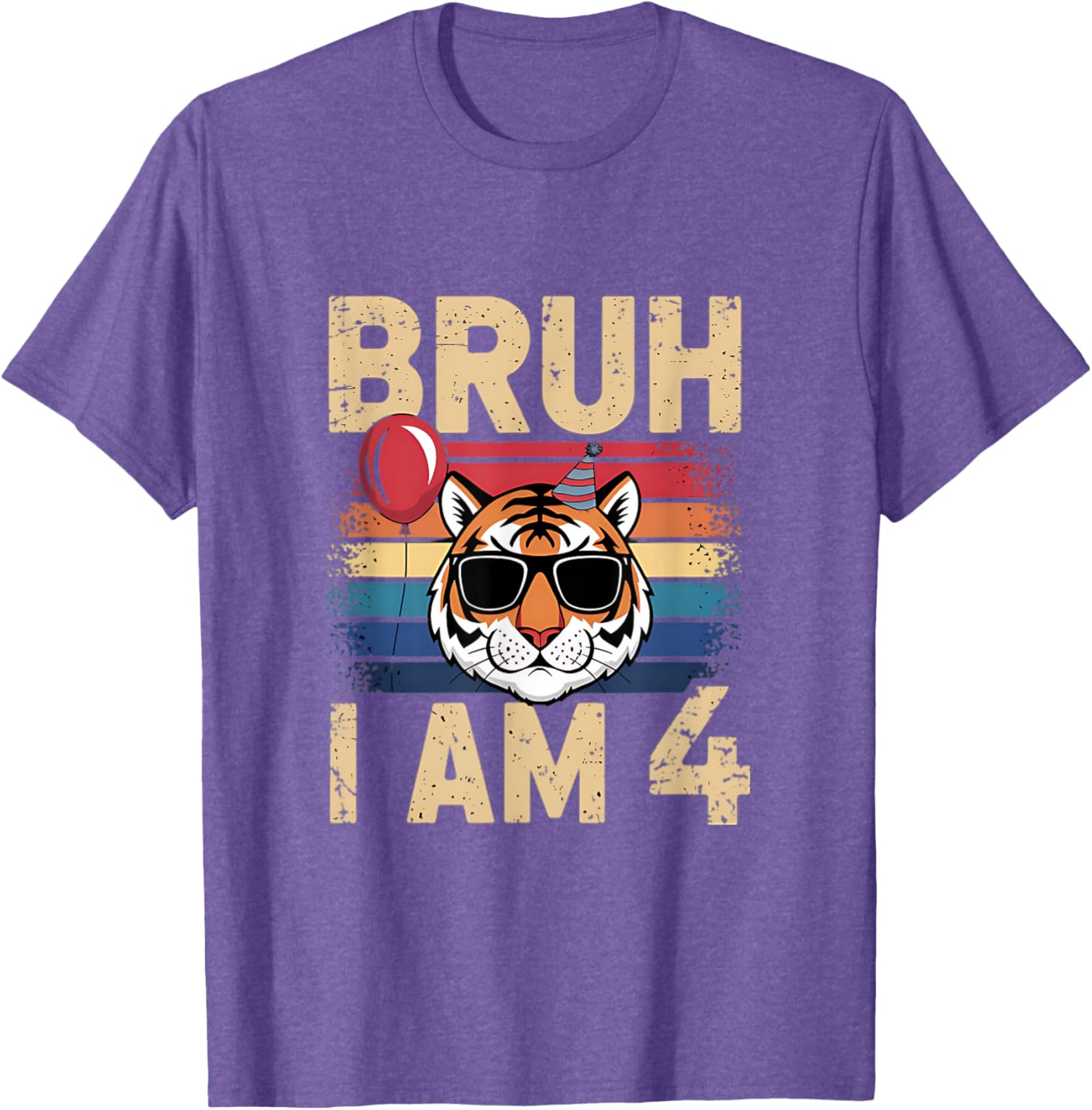 Retro Sunset Tiger Kids T-Shirt for 4th Birthday Celebration - 11