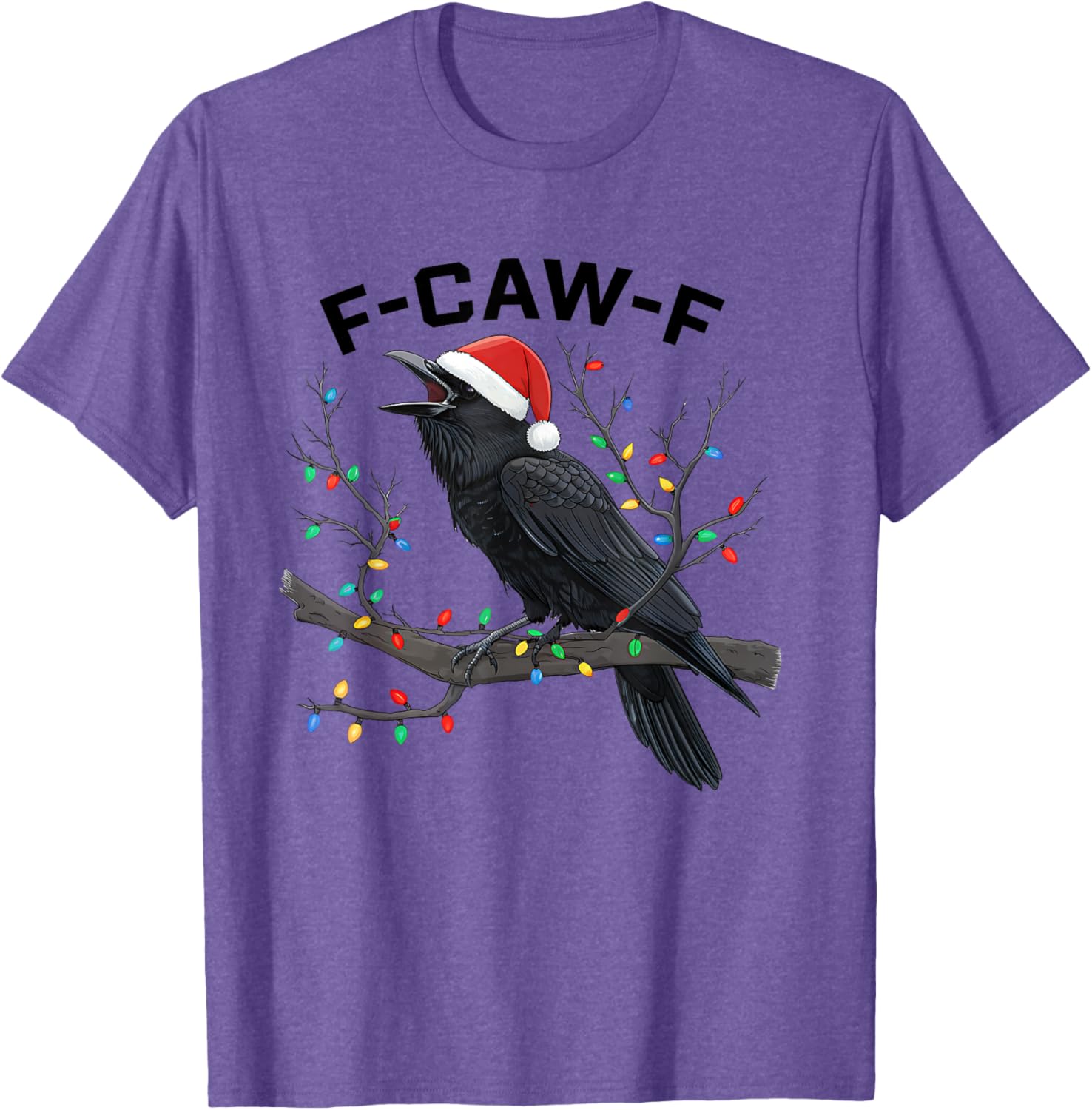 Funny Retro Black Crow F-Caw-F Santa Hat T-Shirt for Christmas Fun - 2
