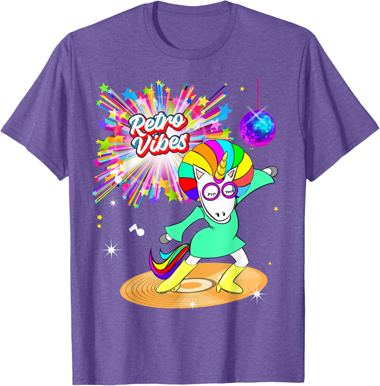 Retro Vibes Unicorn Dancing on Vinyl T-Shirt for Moms and Wives - 11