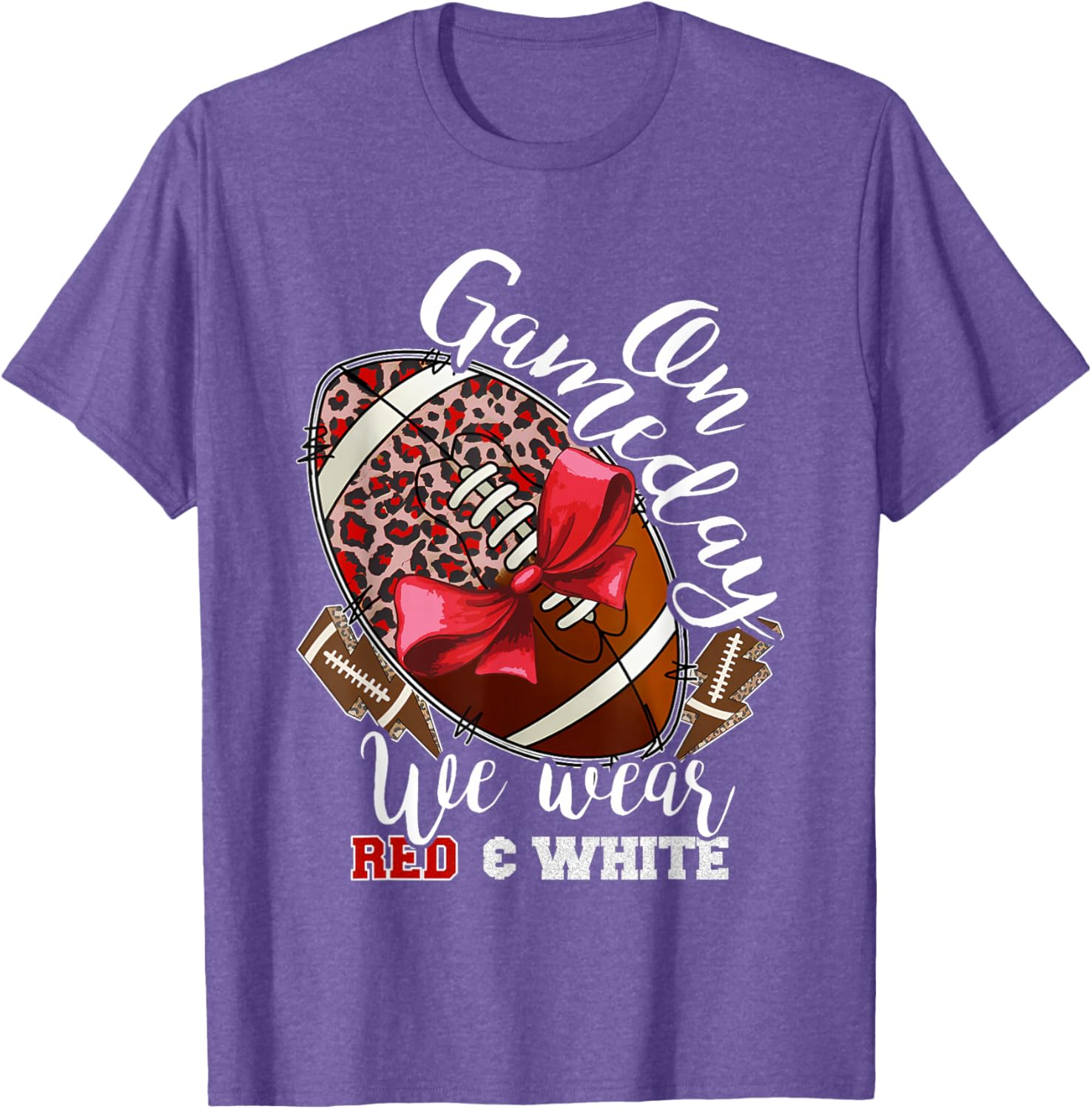 On Gameday Football We Wear Red and White School Spirit T-Shirt - 19