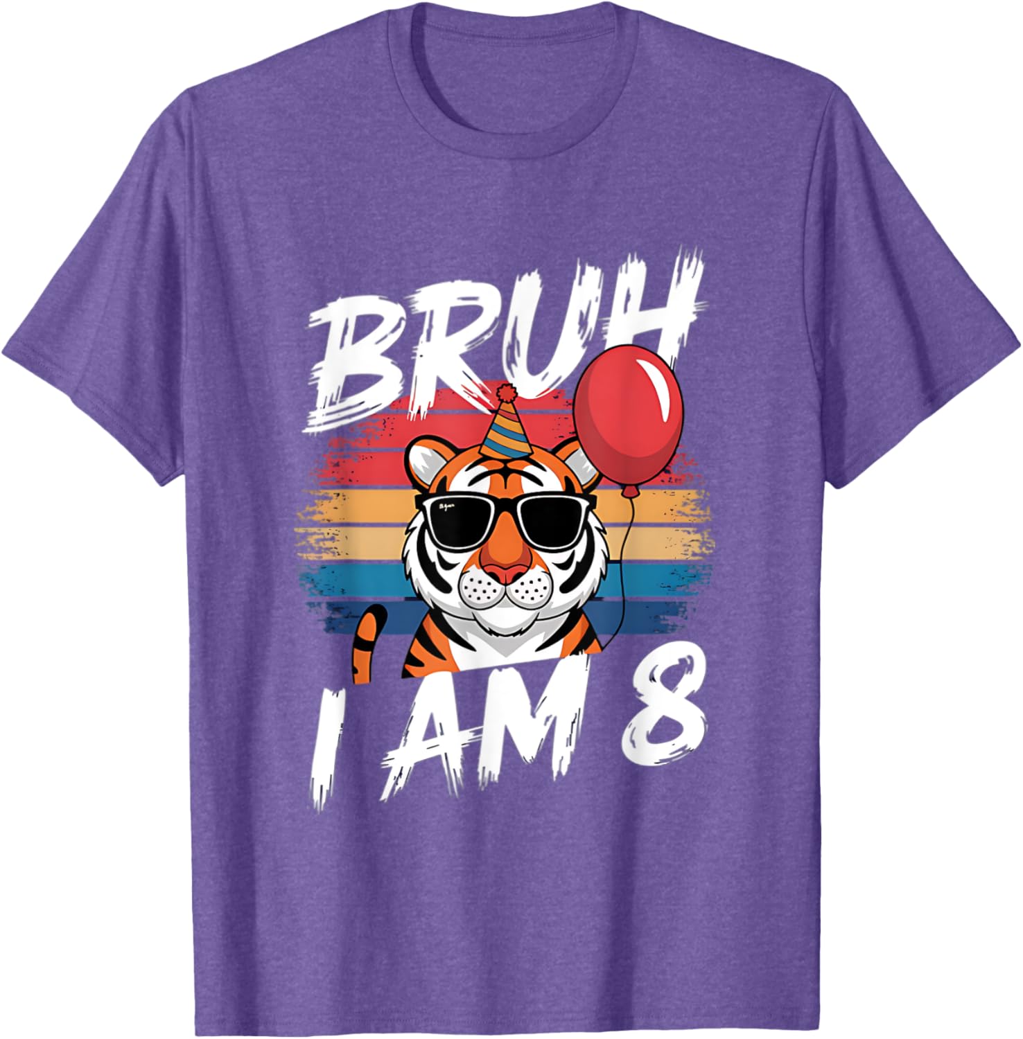 Retro Sunset Tiger Shirt for 8 Year Old's Birthday Party Fun - 9