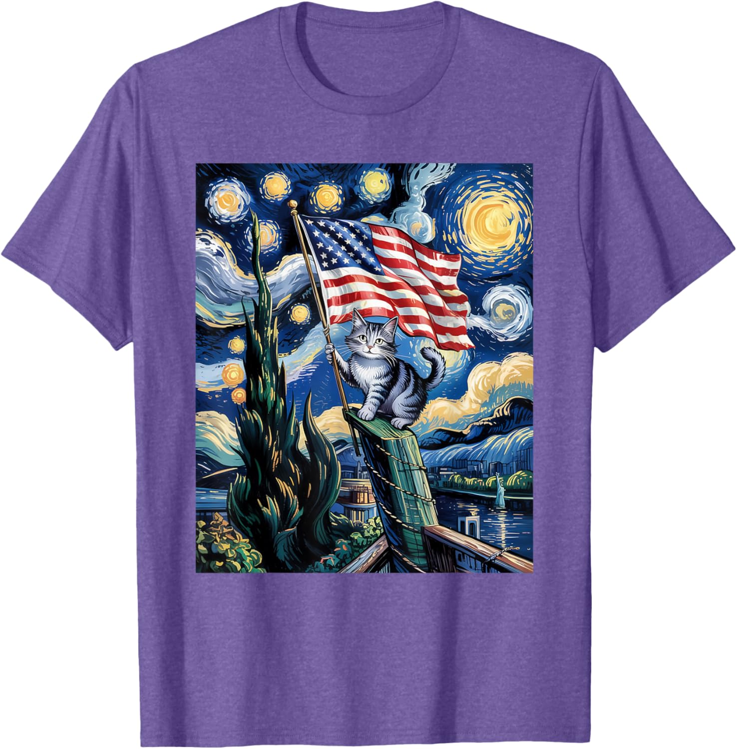 Starry Night Patriotic Cat T-Shirt for 4th of July Celebrate in Style - 25