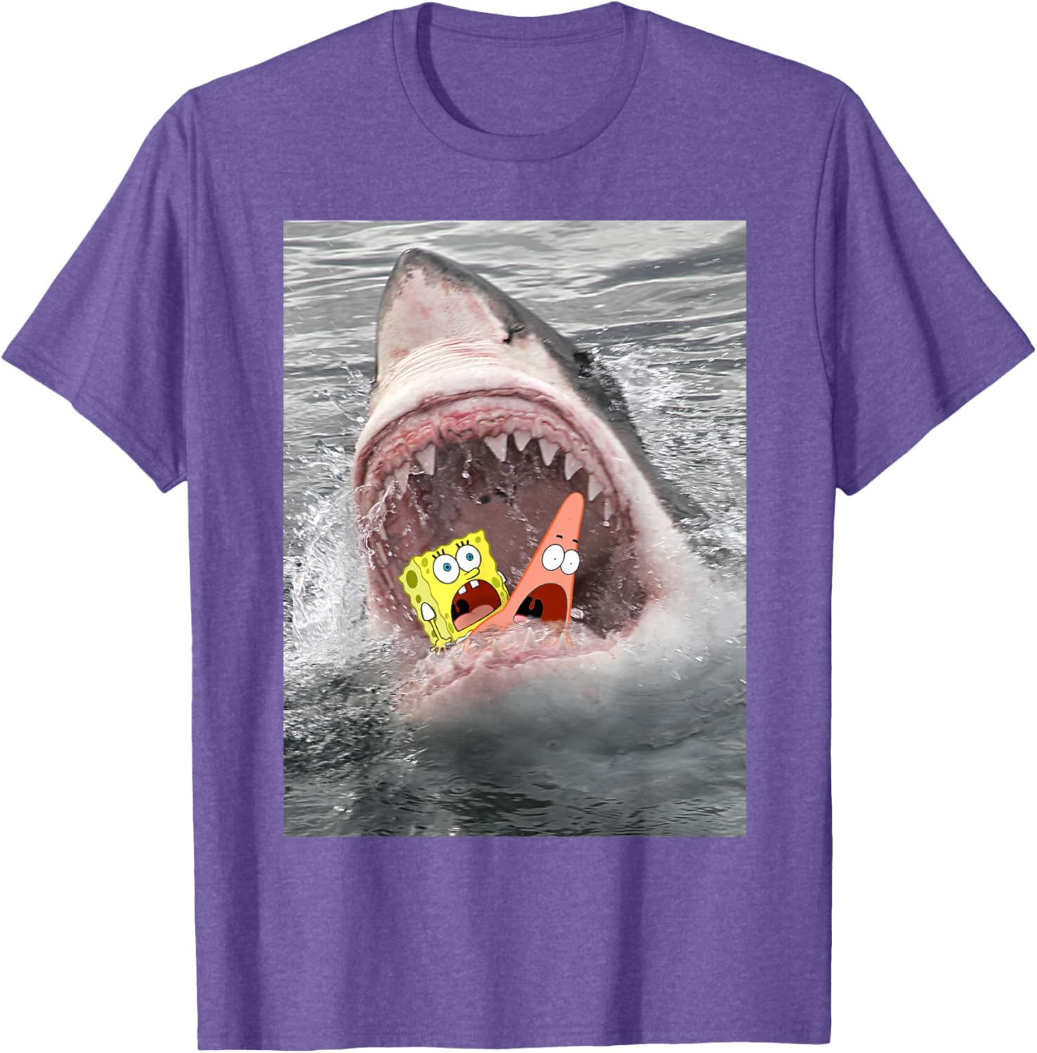 Spongebob SquarePants Shark Attack Funny T-Shirt for Cartoon Fans - 5