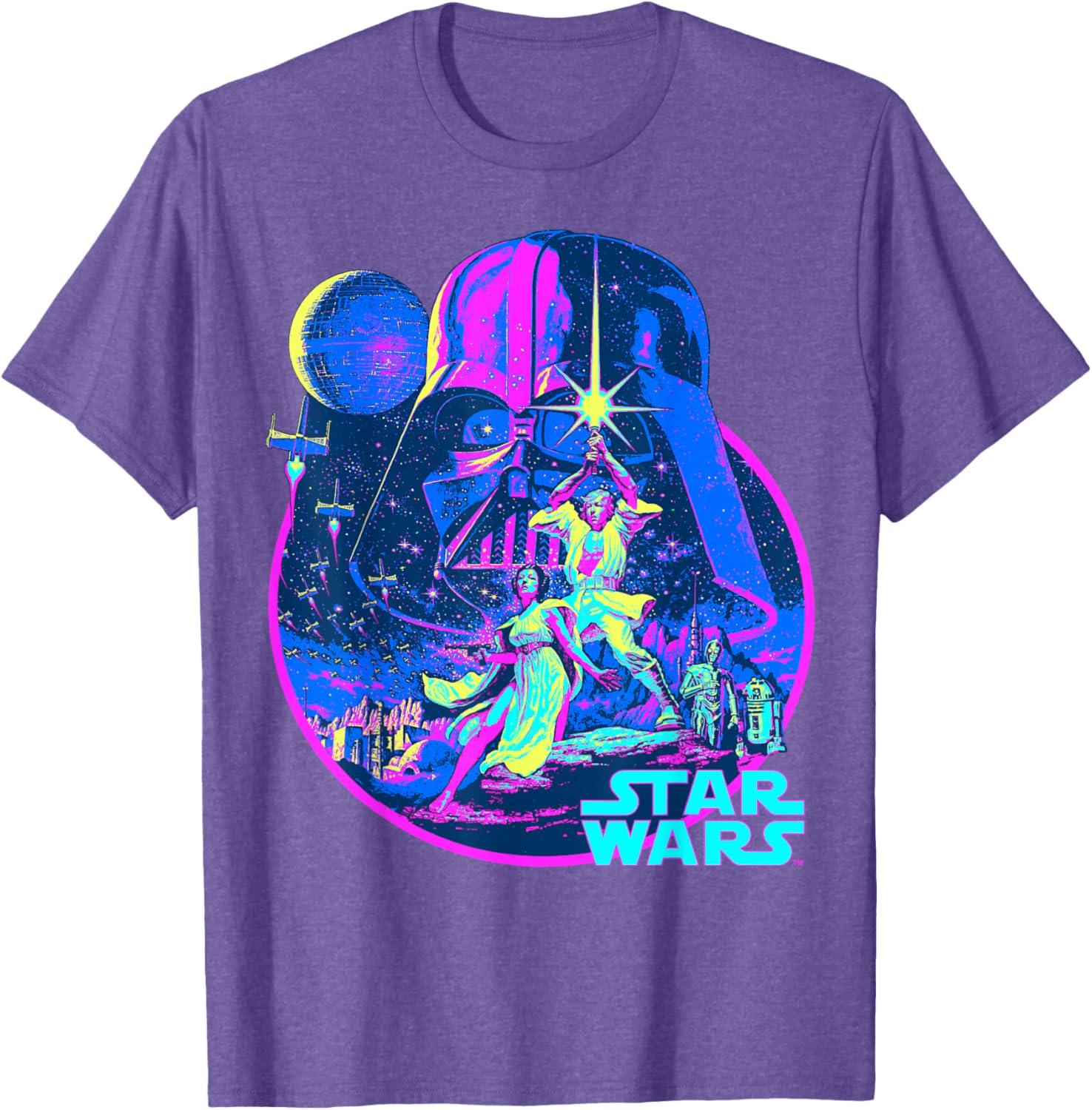 Star Wars Neon Poster T-Shirt for Fans of Disney Classic Adventure - 2