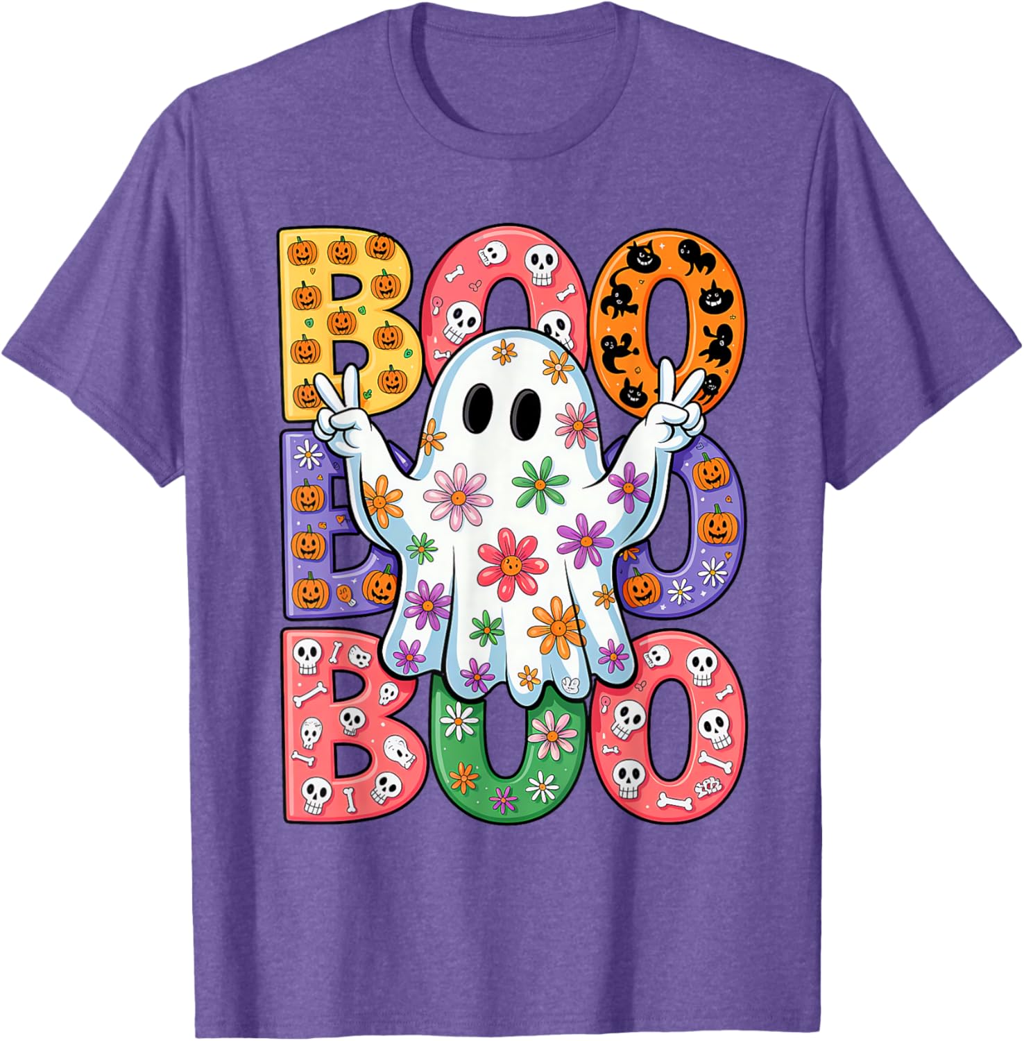 Cute Ghost Floral Halloween T-Shirt for Kids - Spooky Season Fun - 3