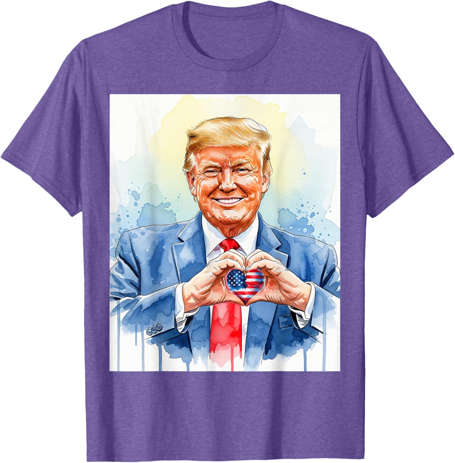 Patriotic Watercolor Trump Heart Hands T-Shirt for Proud Americans - 1