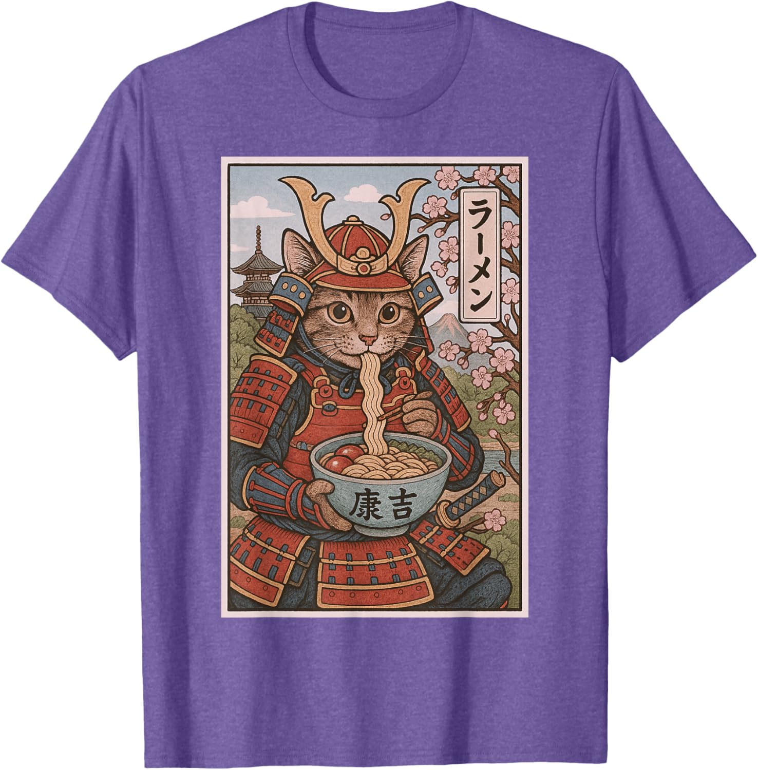 Samurai Cat Ramen Lovers T-Shirt - Cute Japanese Warrior Cat Tee - 16