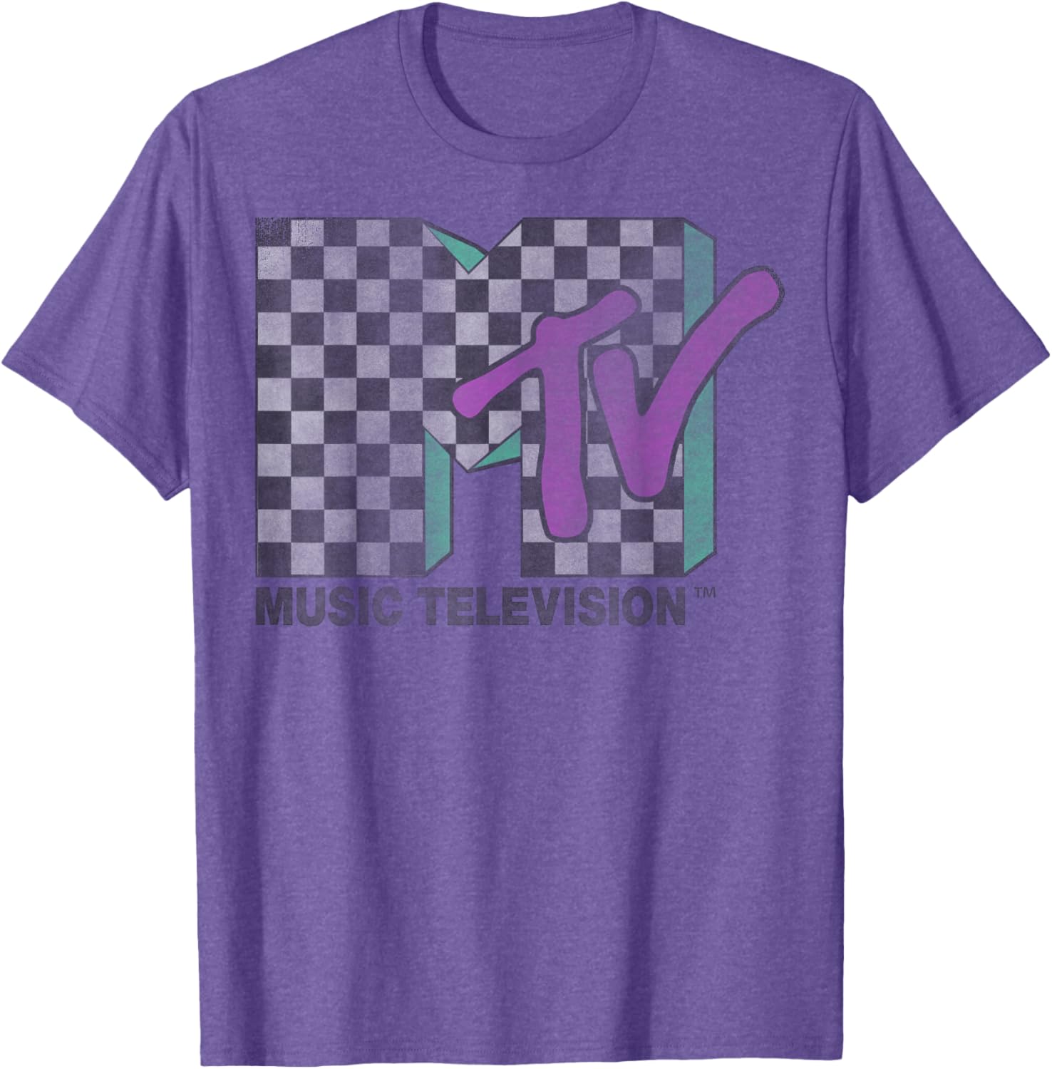 Retro MTV Checkered Distressed Logo Short Sleeve T-Shirt for Trendy Style - 2