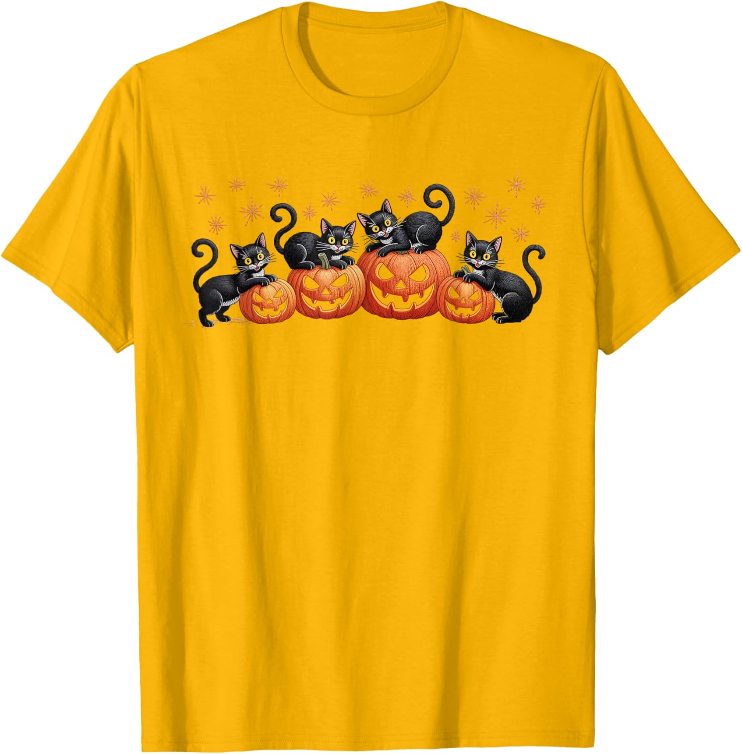 Black Cats on Pumpkins Halloween Party T-Shirt for Festive Fun - 8
