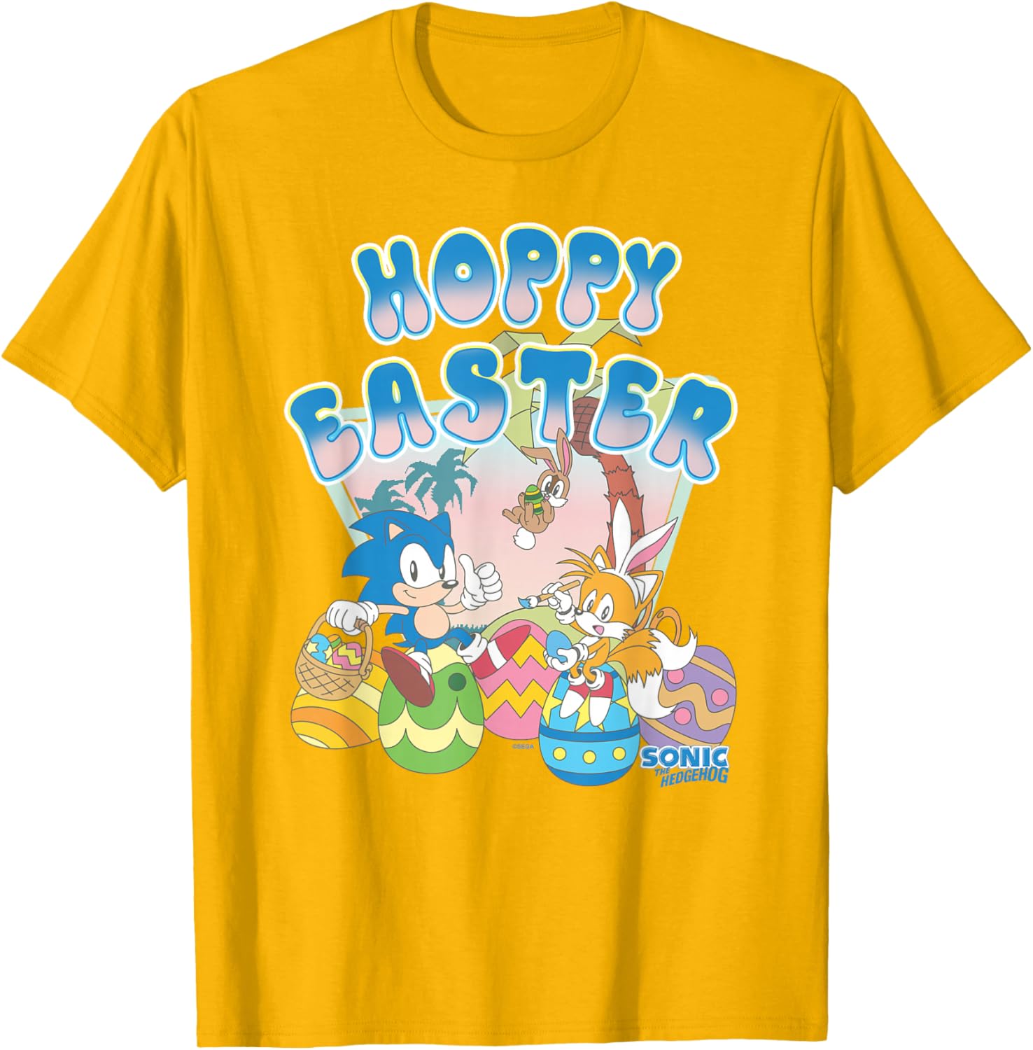 Sonic The Hedgehog Hoppy Easter T-Shirt with Retro Big Logo - 3