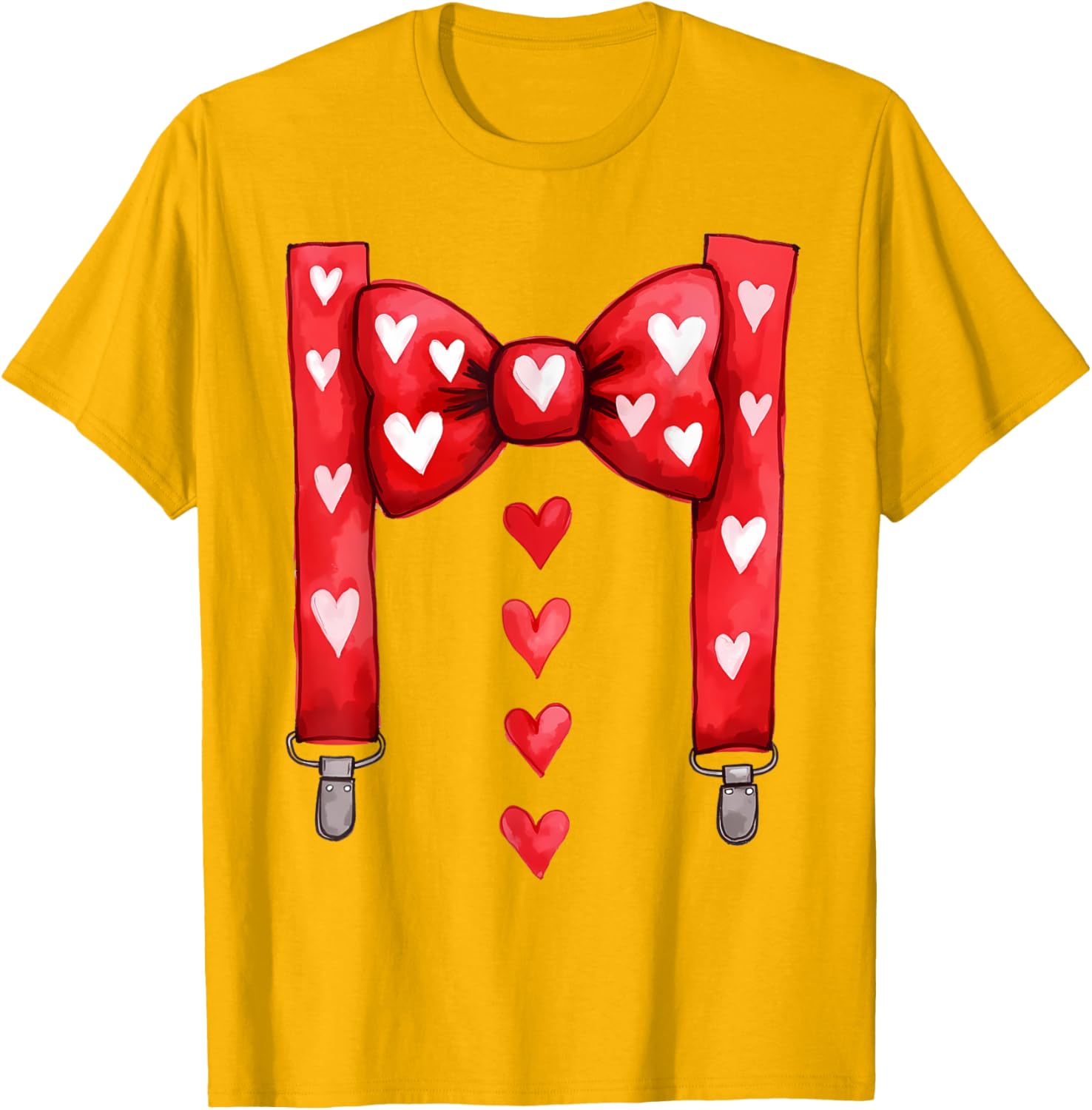 Red Hearts Bow Tie Suspenders T-Shirt for Toddler Boys Valentine's Day - 9