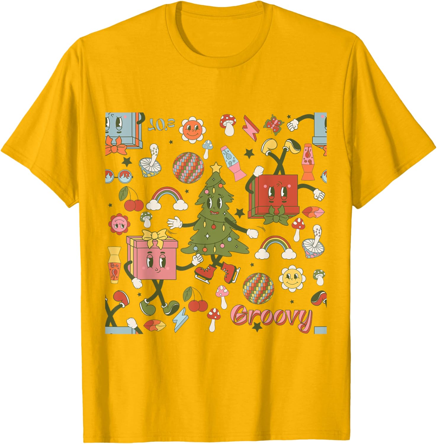 Retro 1970s Disco Christmas Tree Ugly Xmas T-Shirt for Fun Holiday Style - 17
