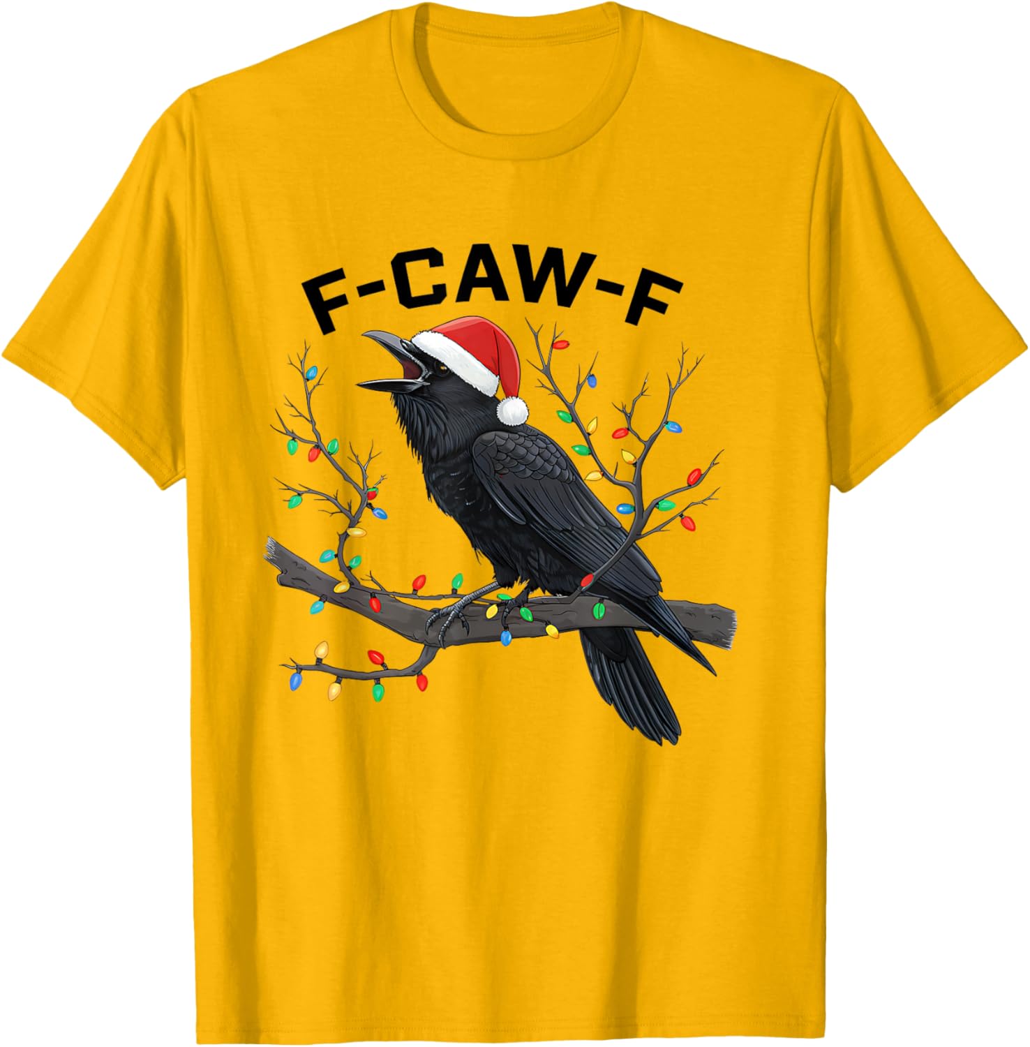Funny Retro Black Crow F-Caw-F Santa Hat T-Shirt for Christmas Fun - 17