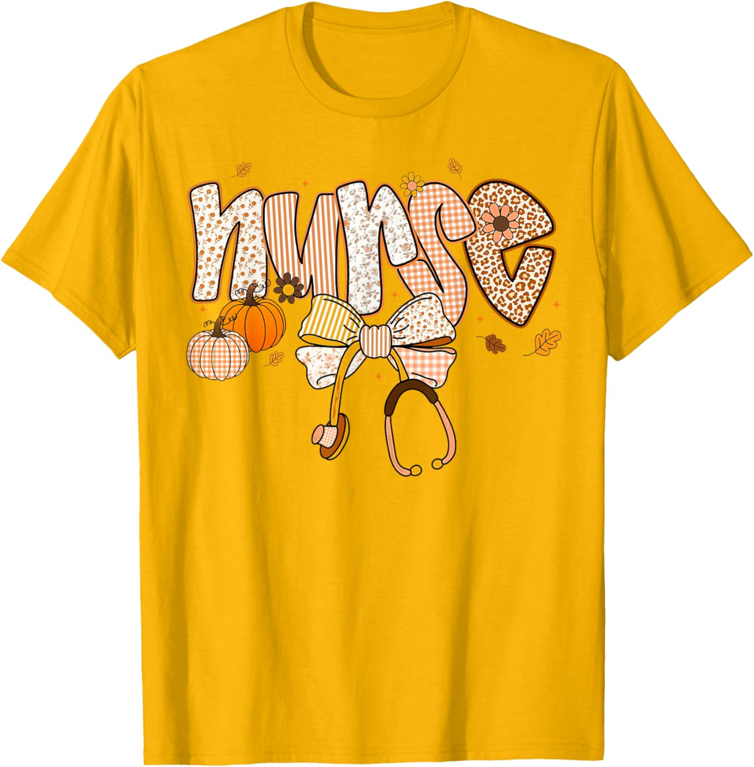 Pumpkin Nurse Thanksgiving Stethoscope Fall Scrub Top T-Shirt for ER - 5