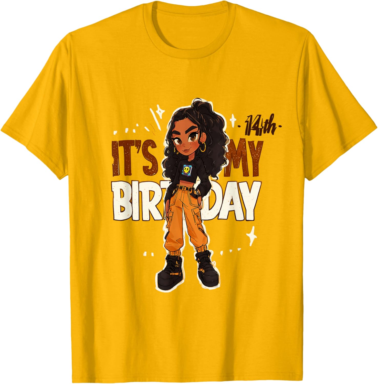 14th Birthday Girl Outfit with Cargo Pants and Curly Hair Art T-Shirt - 6