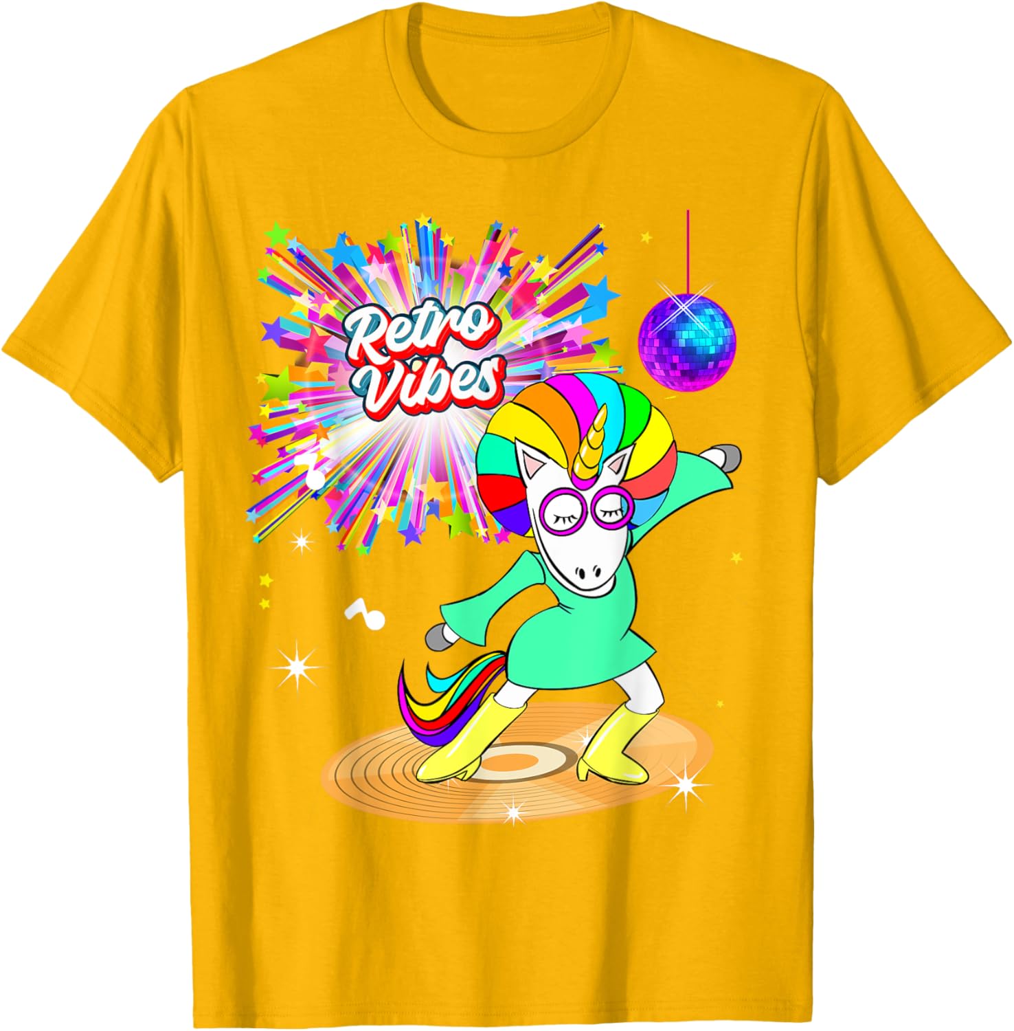 Retro Vibes Unicorn Dancing on Vinyl T-Shirt for Moms and Wives - 5