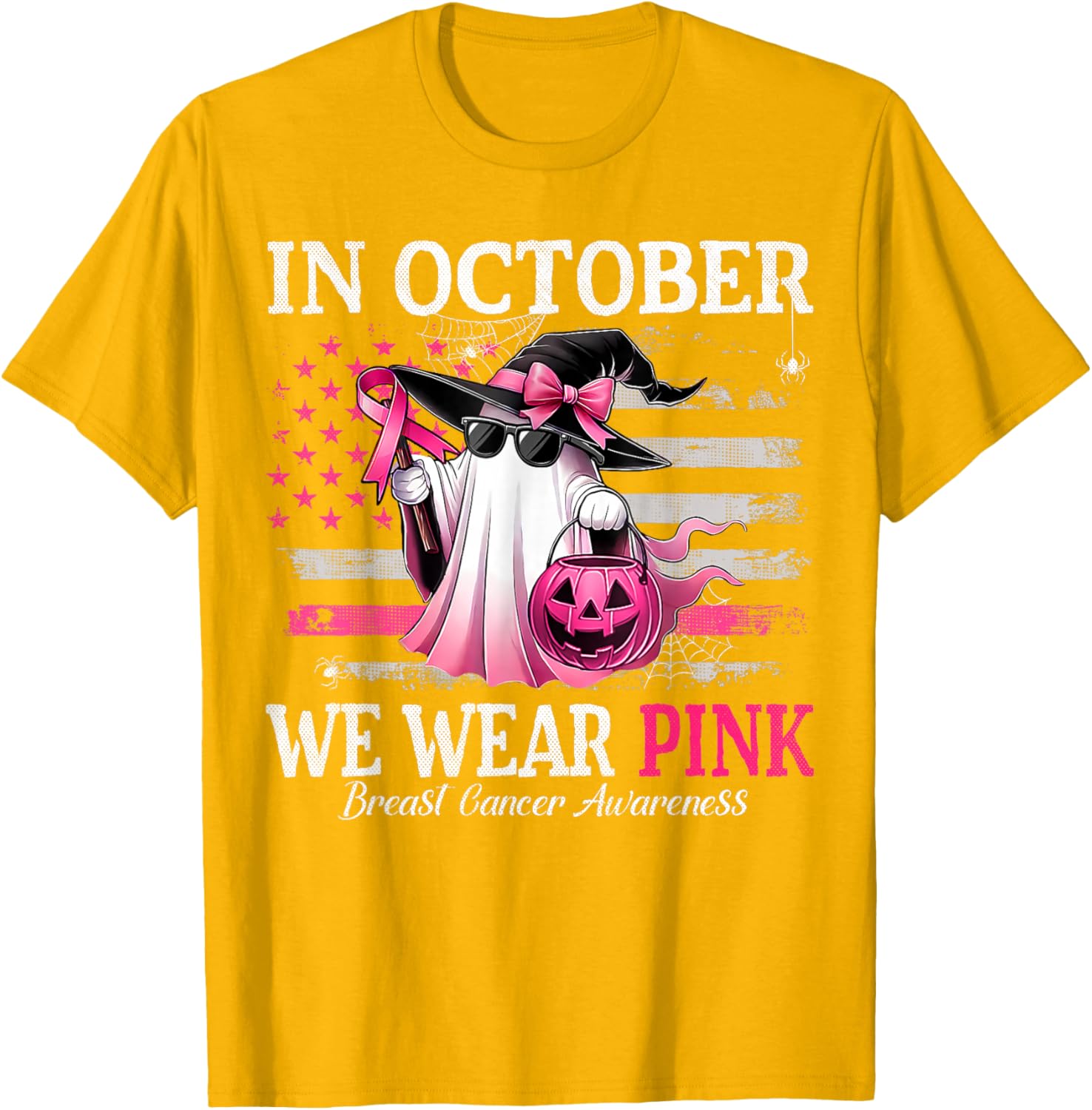 October Breast Cancer Awareness T-Shirt with Pink Ghost Witch Design - 20