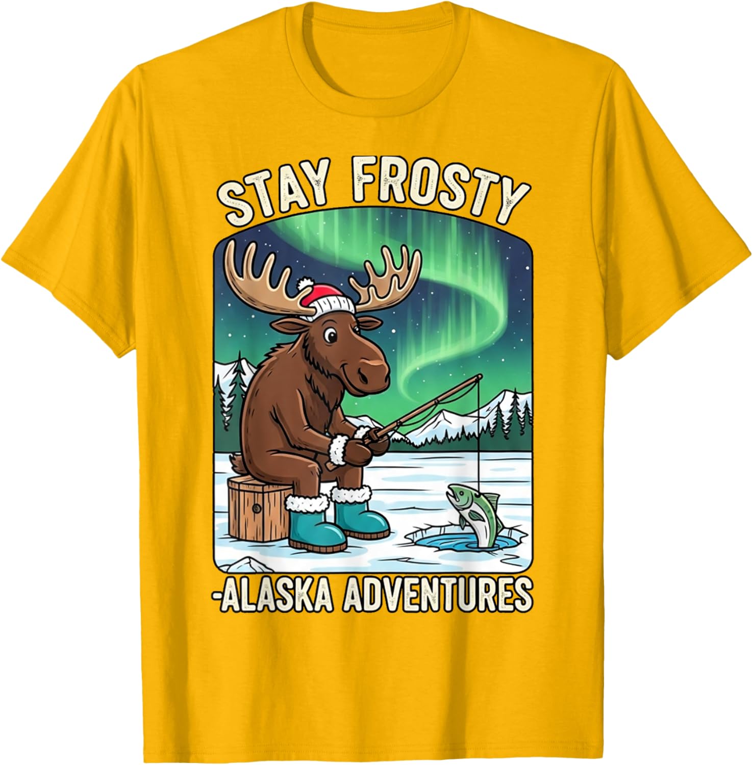 Stay Cold Frosty Moose Ice Fishing T-Shirt for Alaska Winter Adventures - 8