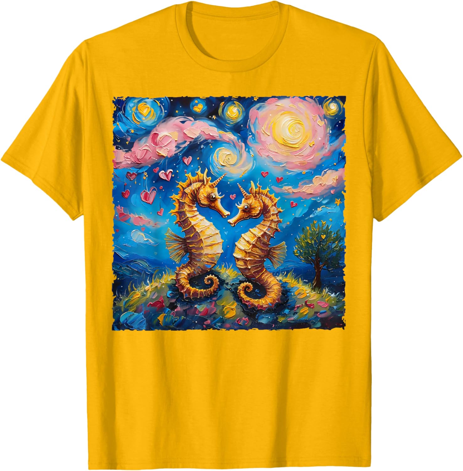 Seahorse Van Gogh Starry Night Couples T-Shirt for Valentine's Day Gift - 25