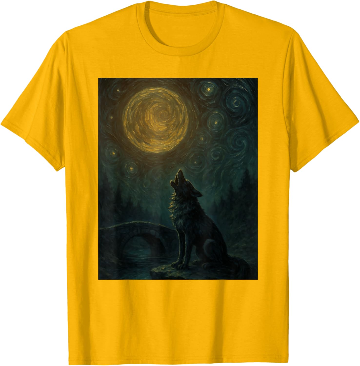 Wolf Starry Night Van Gogh Graphic T-Shirt for Art Lovers and Fashionistas - 19