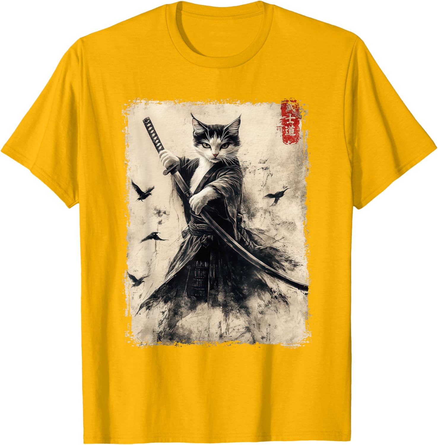 Samurai Cat Vintage Anime Graphic Tee – Cool Japanese Art T-Shirt - 18
