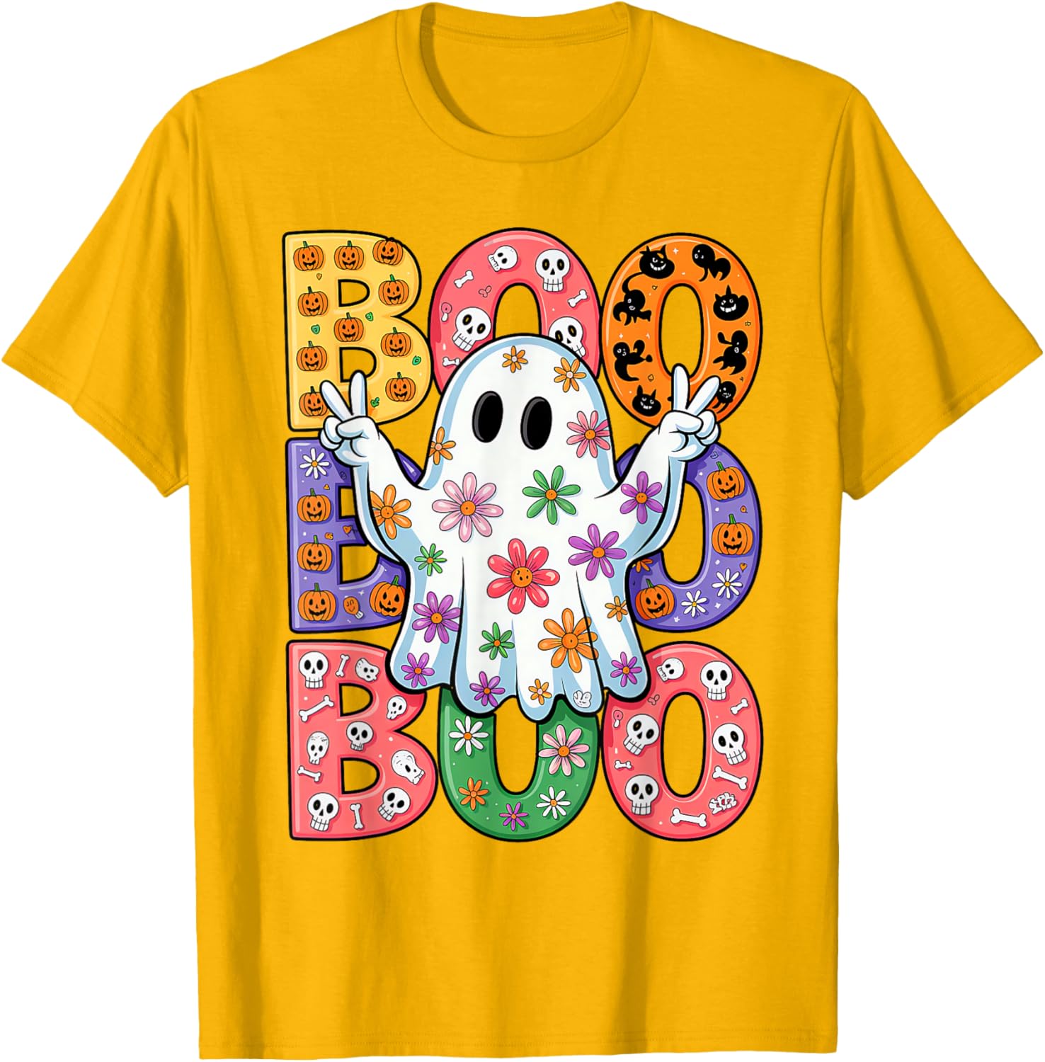 Cute Ghost Floral Halloween T-Shirt for Kids - Spooky Season Fun - 29