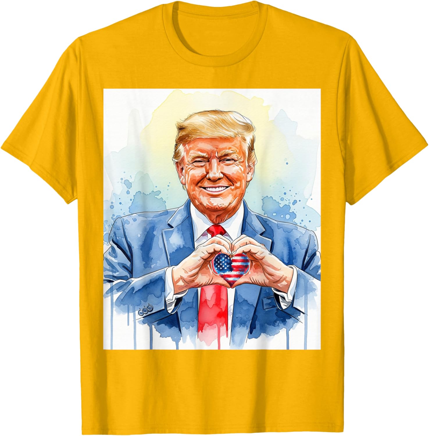 Patriotic Watercolor Trump Heart Hands T-Shirt for Proud Americans - 14