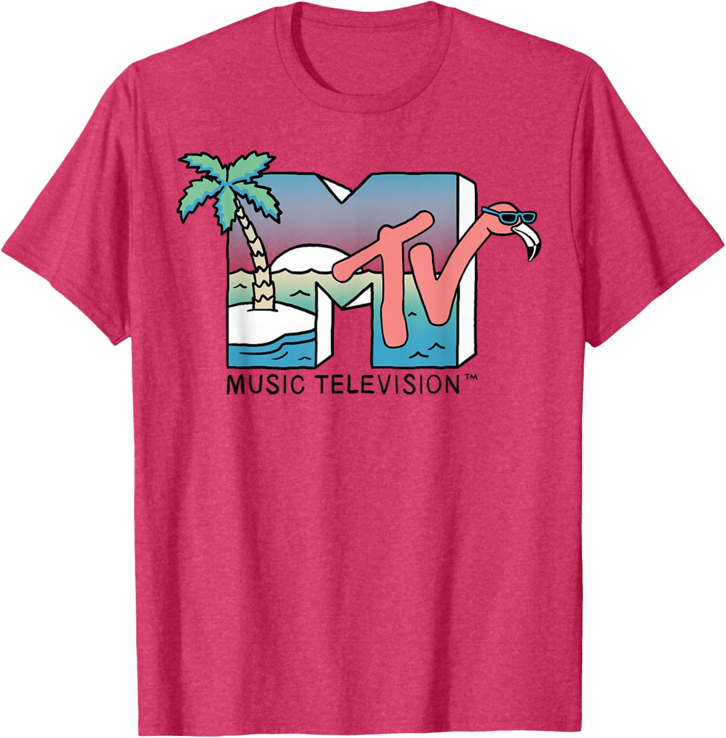 Vintage MTV Beach Island Flamingo Graphic T-Shirt for Casual Style - 1