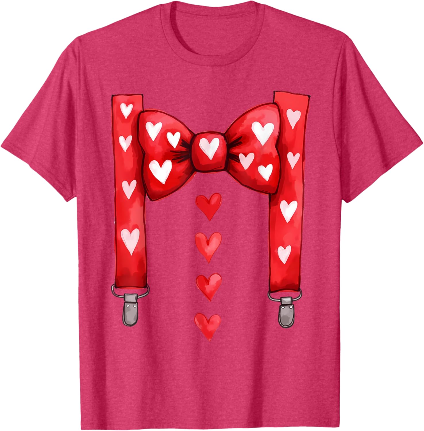 Red Hearts Bow Tie Suspenders T-Shirt for Toddler Boys Valentine's Day - 13