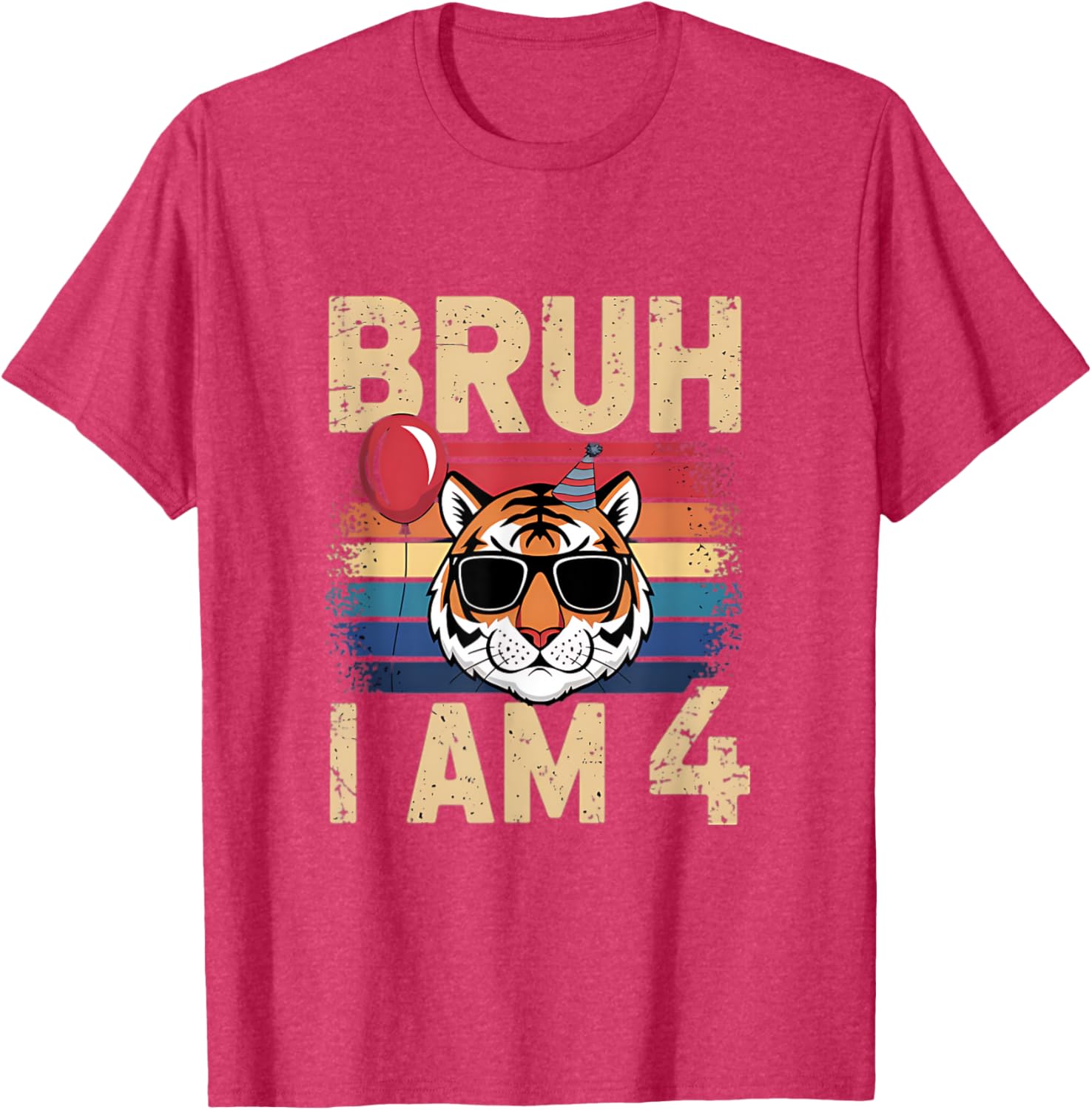 Retro Sunset Tiger Kids T-Shirt for 4th Birthday Celebration - 3