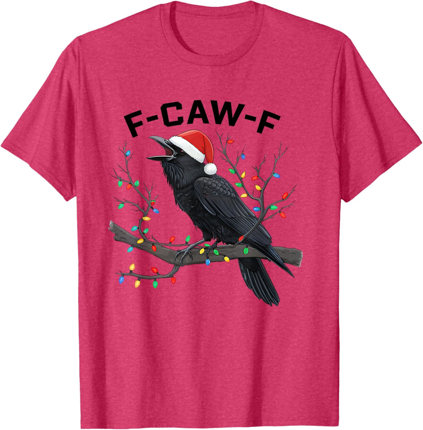 Funny Retro Black Crow F-Caw-F Santa Hat T-Shirt for Christmas Fun - 7