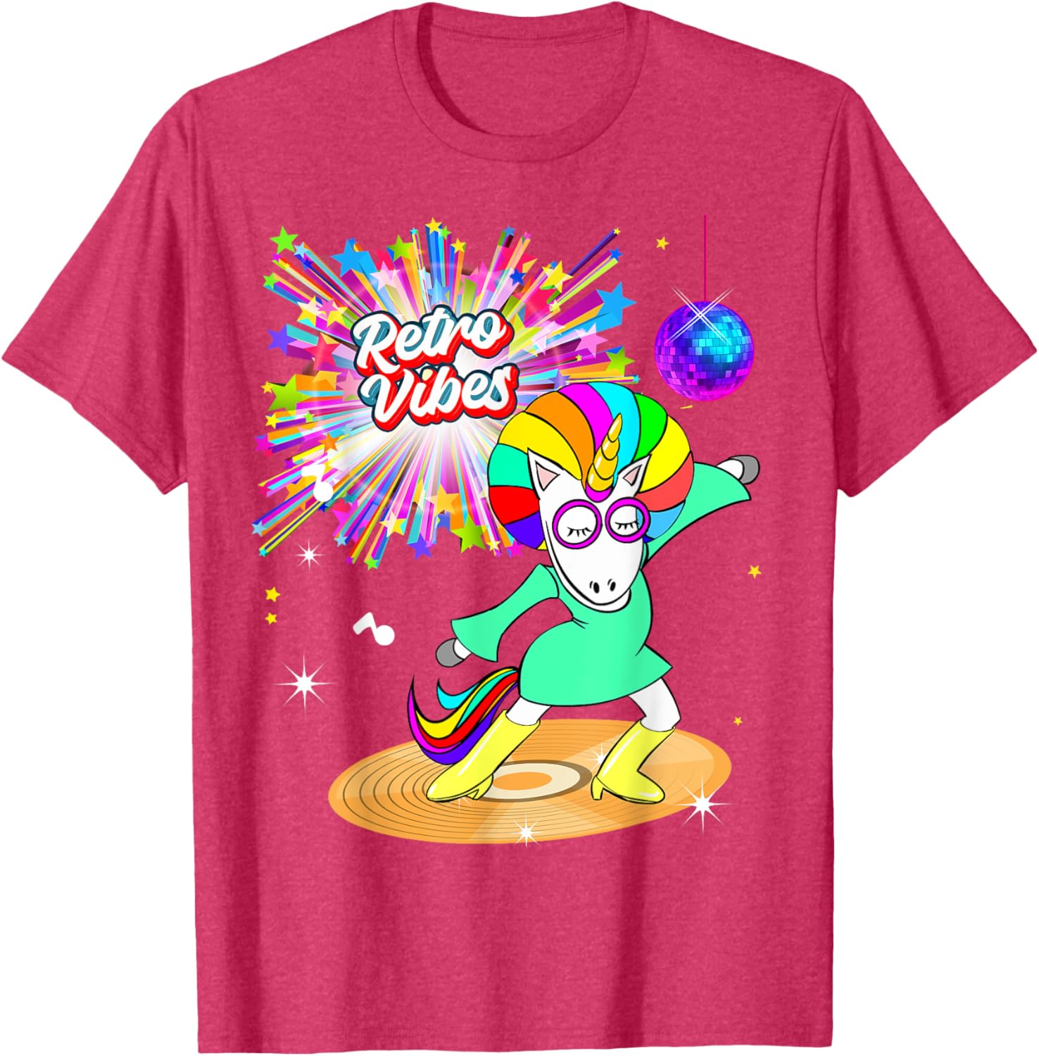 Retro Vibes Unicorn Dancing on Vinyl T-Shirt for Moms and Wives - 7