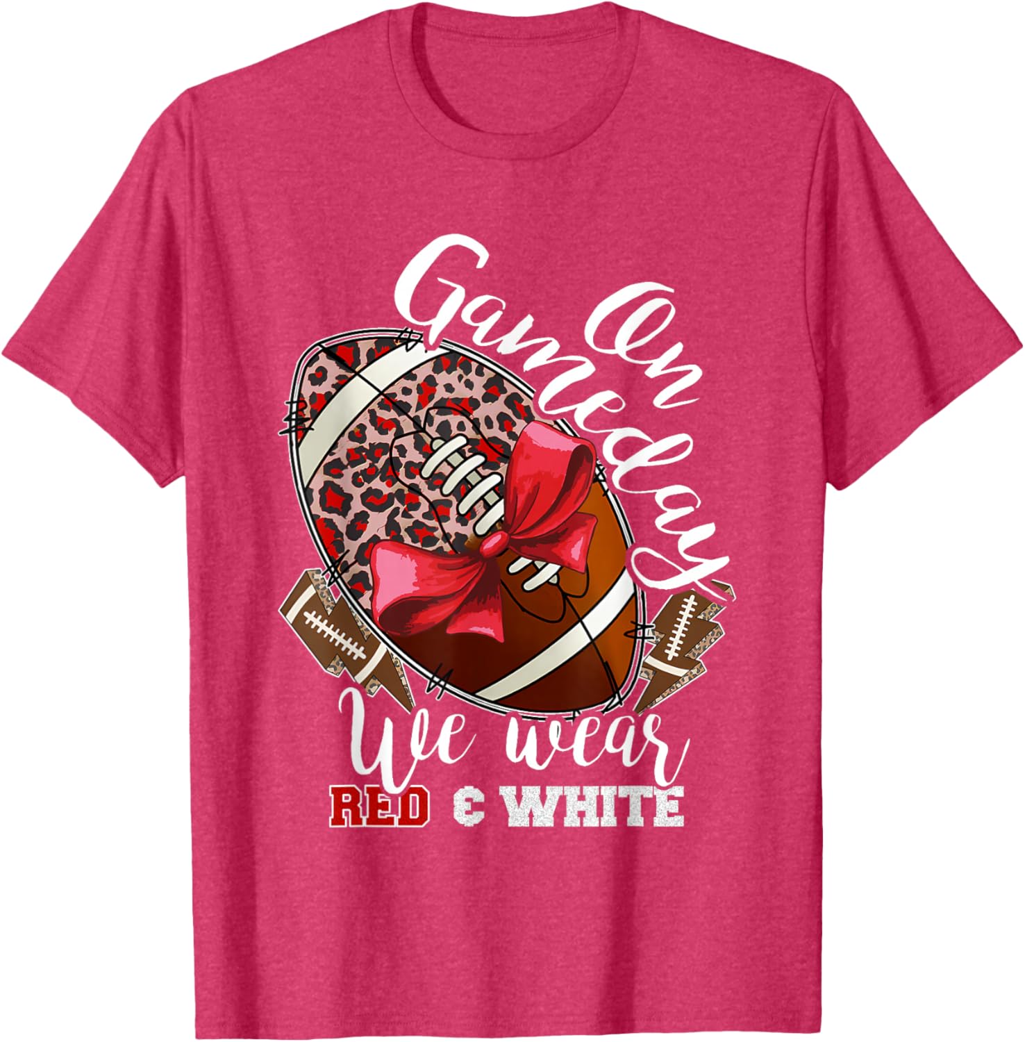 On Gameday Football We Wear Red and White School Spirit T-Shirt - 7