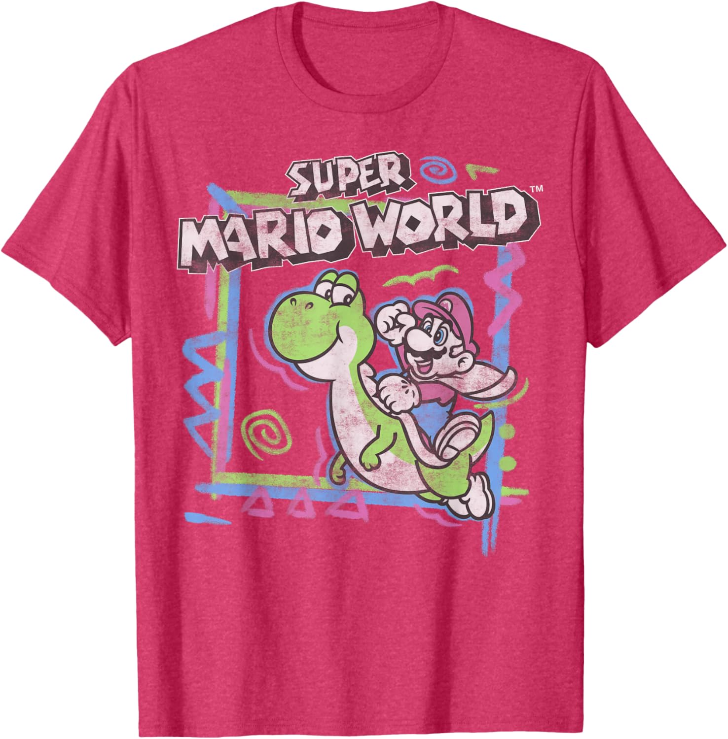 Retro Super Mario World Neon Yoshi Ride T-Shirt for Gamers and Fans - 6